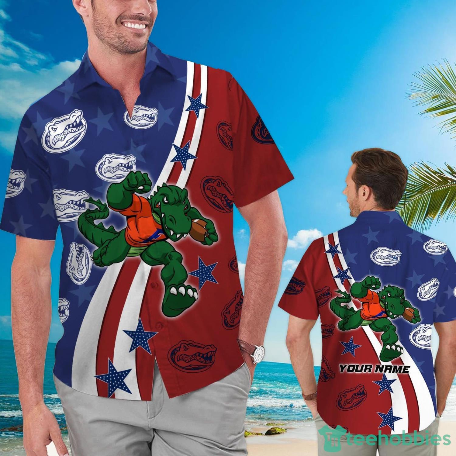 Florida Gators American Flag Custom Name Hawaiian Shirt Product Photo 1