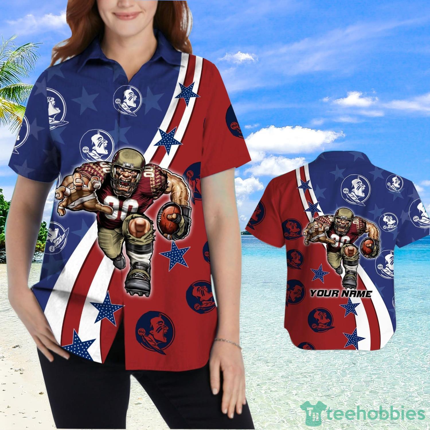Florida State Seminoles American Flag Custom Name Hawaiian Shirt Product Photo 2