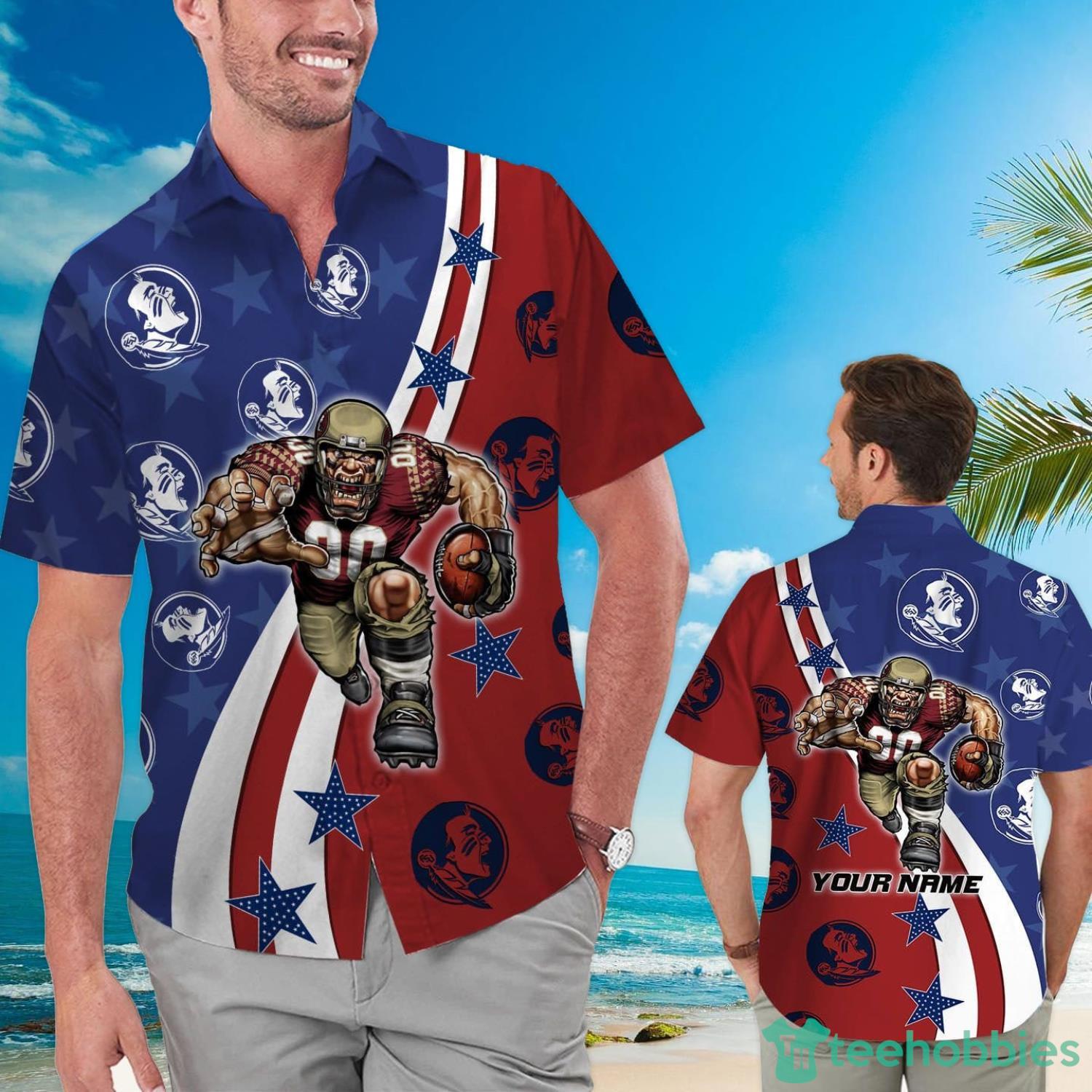 Florida State Seminoles American Flag Custom Name Hawaiian Shirt Product Photo 1