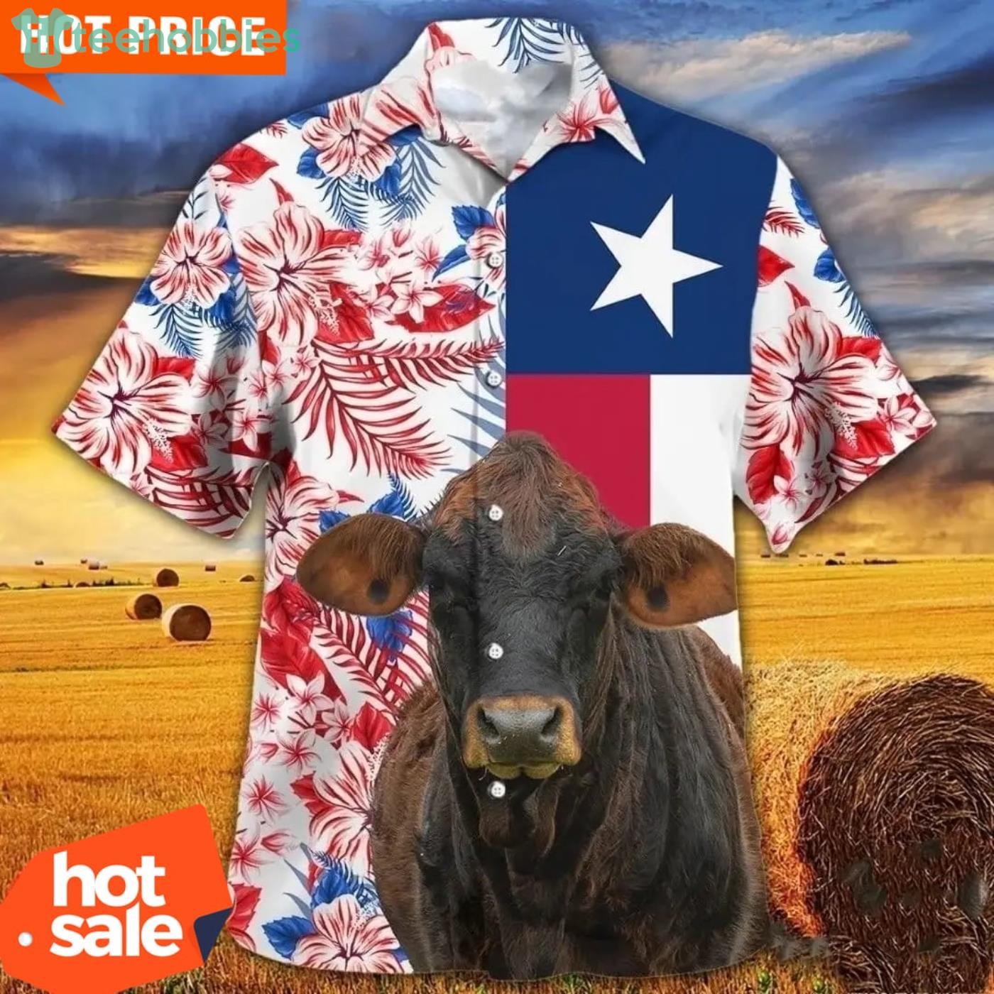 Gelbvieh Cattle Texas Flag Peace Life Style Short Sleevs Aloha Hawaiian Shirt Product Photo 1