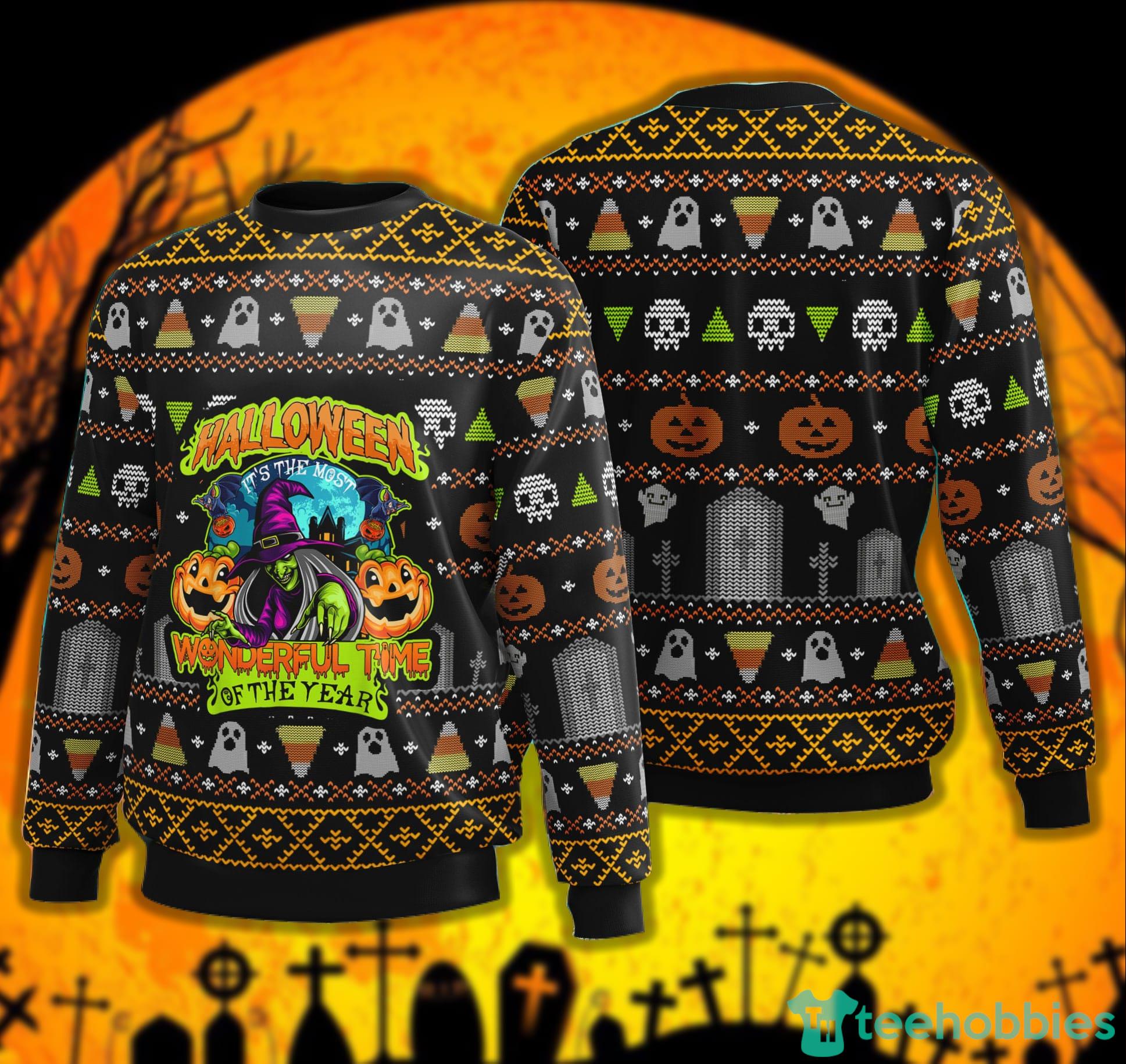 Ghost Pumpkin Witch Its the Most Wonderful Time of the Year Halloween Sweaters Product Photo 1