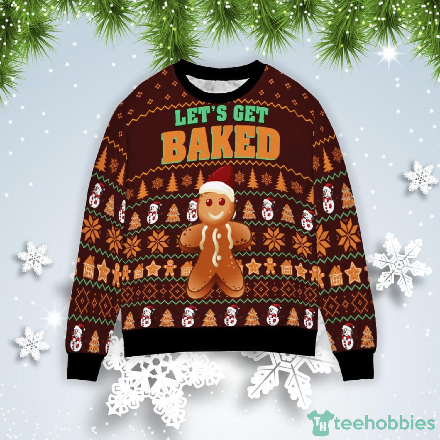 Gingerbread Let’s Get Baked Christmas Gift Ugly Christmas Sweater Product Photo 1