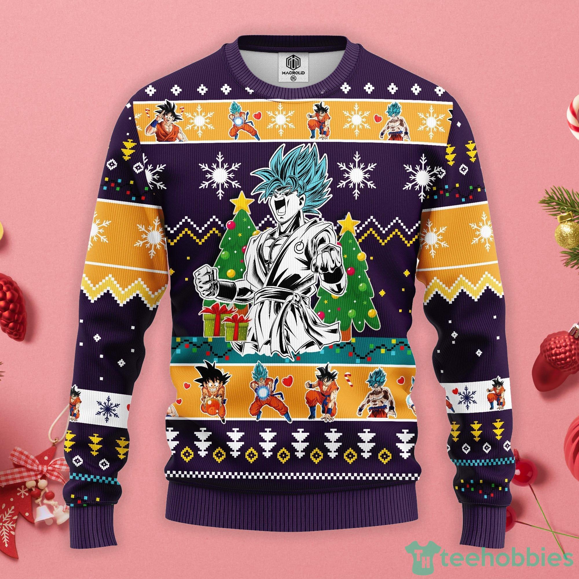 Goku Blue Dragon Ball Christmas Gift Ugly Christmas Sweater Product Photo 1