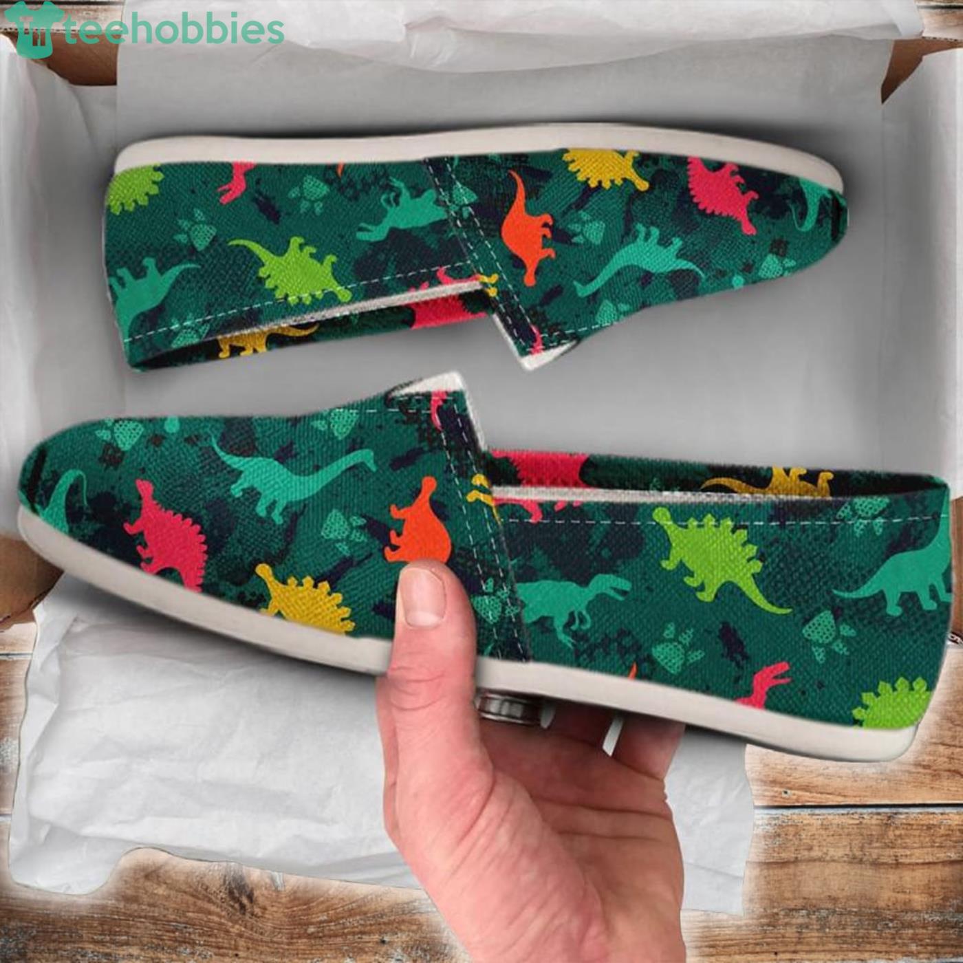 Green Dinosaur Lovely Pattern Slip On Shoes Product Photo 1