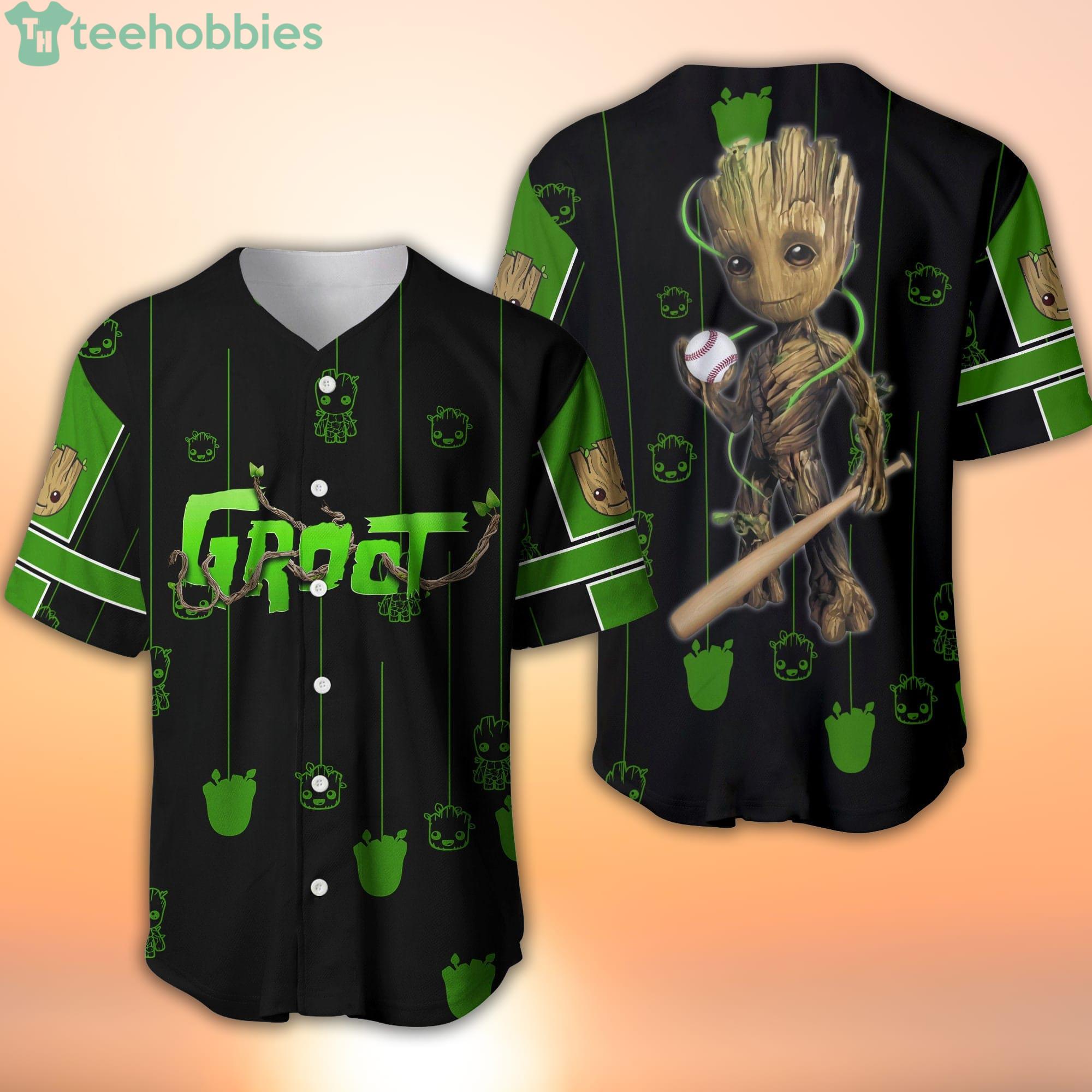 Groot Black Green Patterns Disney Cartoon Baseball Jersey Shirt Product Photo 1