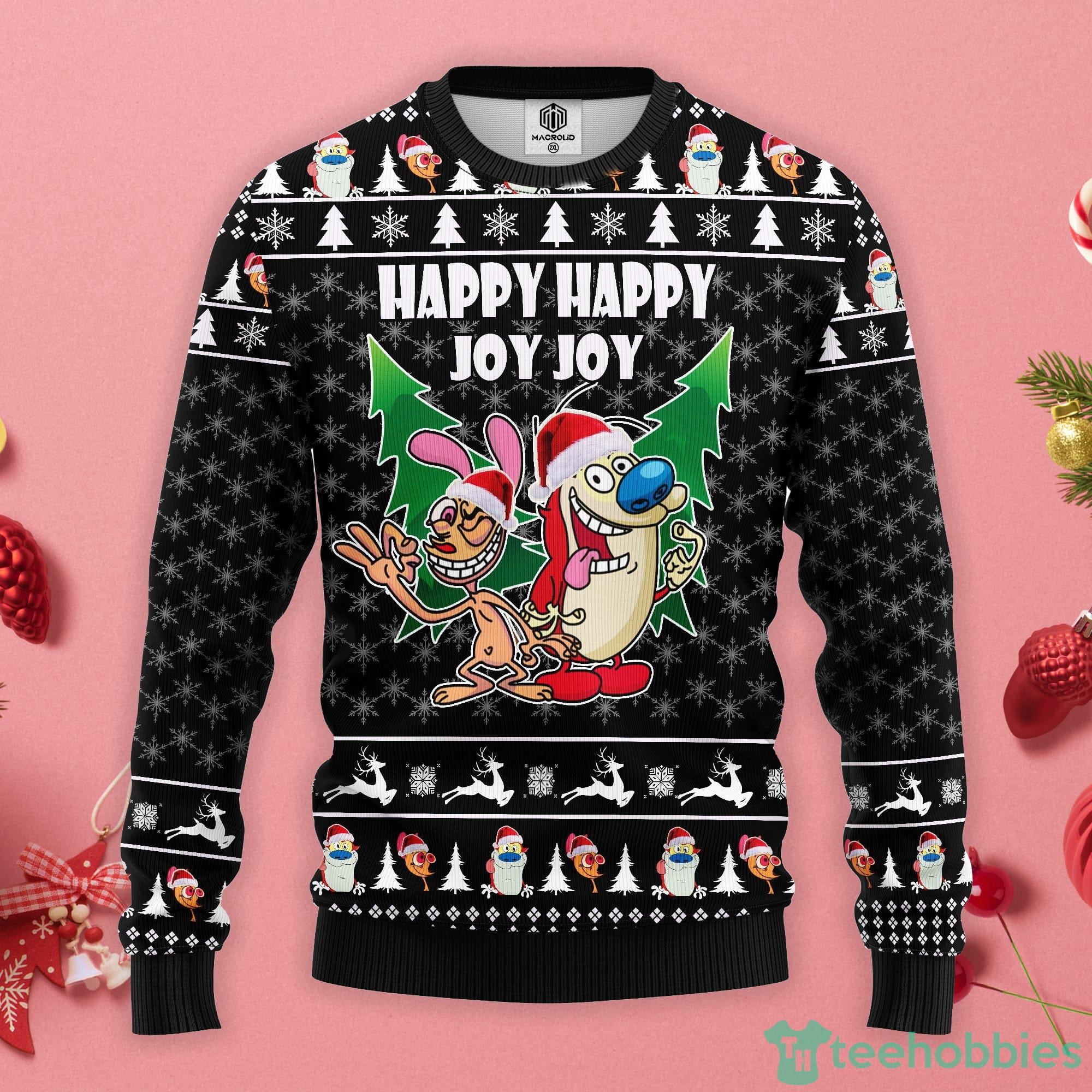 Happy Happy Joy Joy The Ren & Stimpy Show Ugly Christmas Sweater Product Photo 1