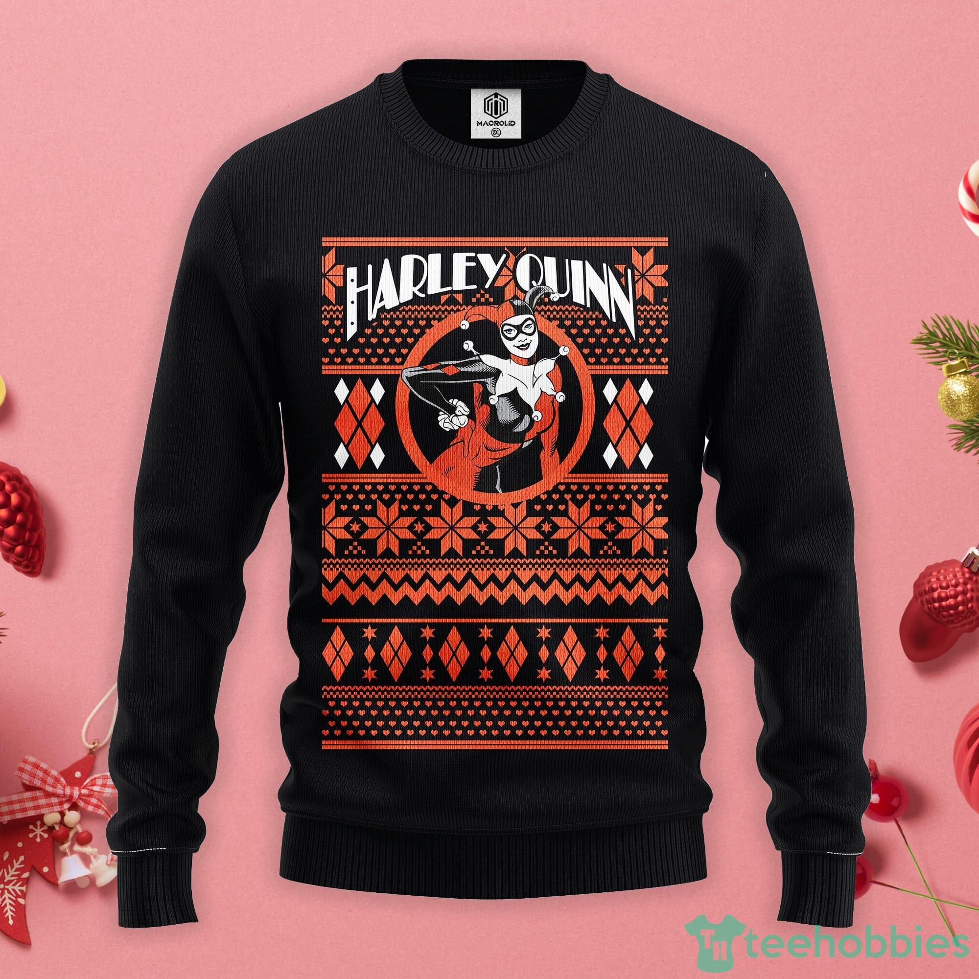 Harley Quinn Black Red Christmas Gift Ugly Christmas Sweater Product Photo 1