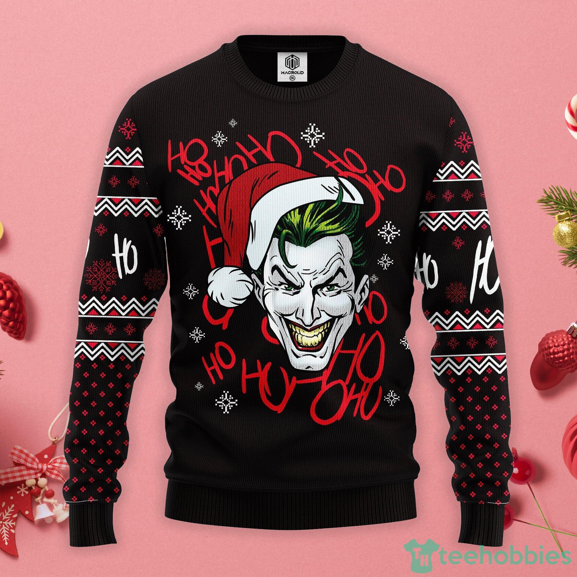Ho Ho Ho Black Joker Ugly Christmas Sweater Product Photo 1