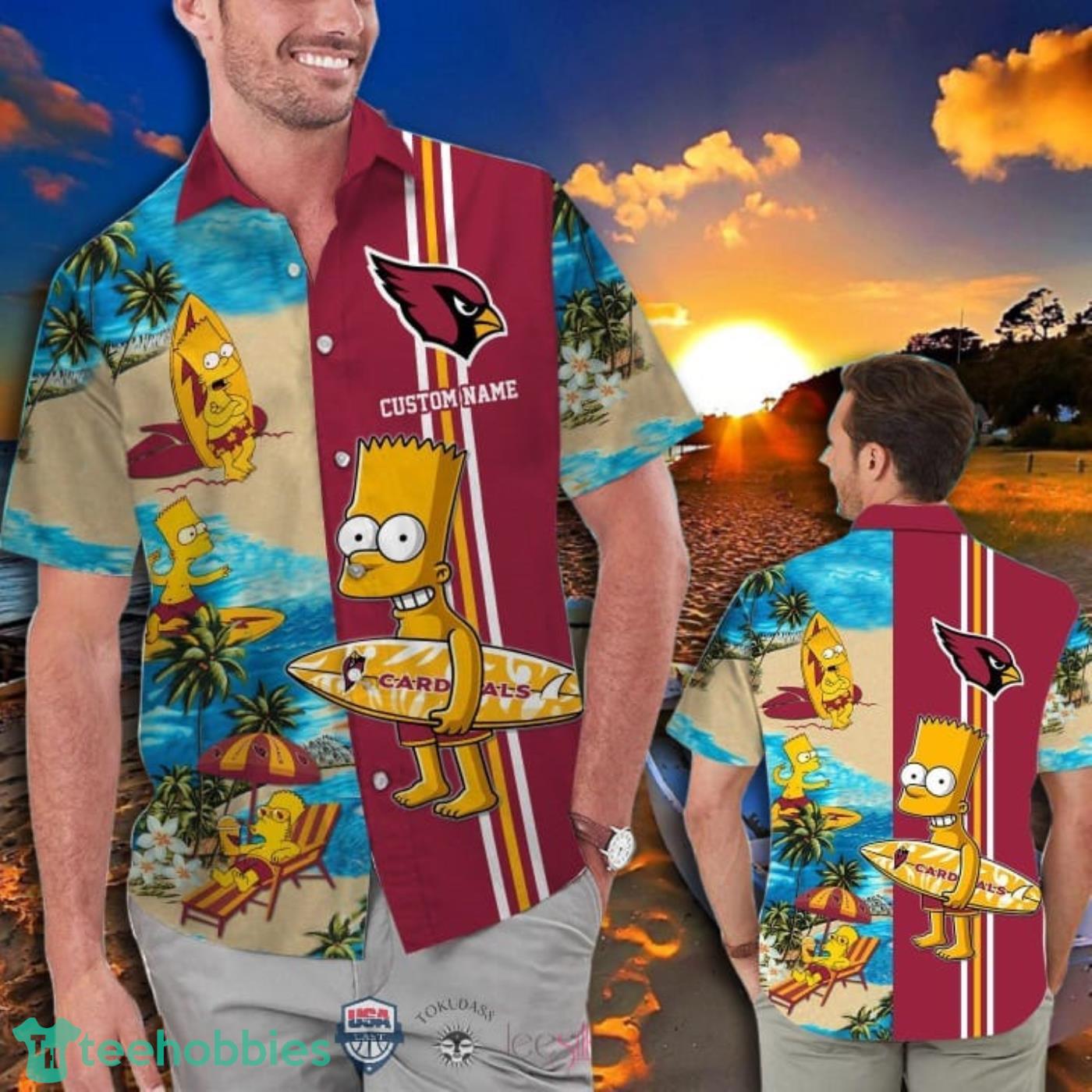 Hot Trend Personalized Arizona Cardinals Bart Simpson Hawaiian And Pants Combo Product Photo 1