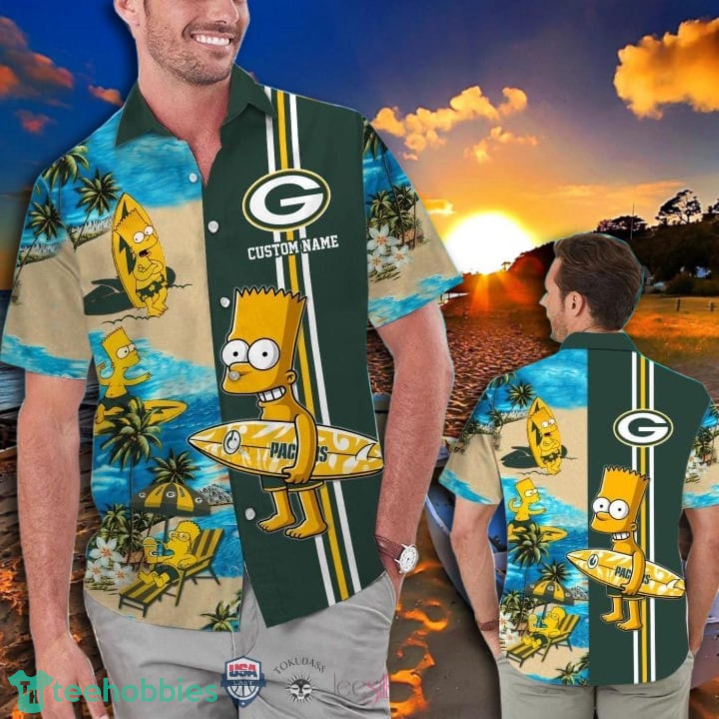Hot Trend Personalized Green Bay Packers Bart Simpson Hawaiian And Pants Combo Product Photo 1
