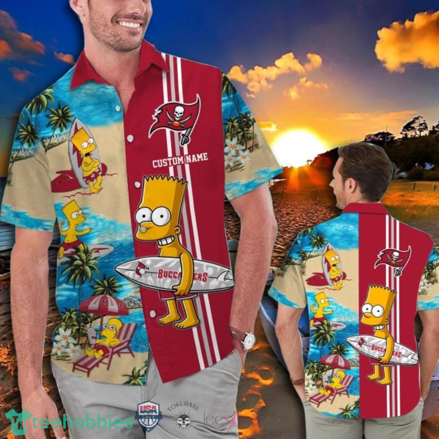 Hot Trend Personalized Tampa Bay Buccaneers Bart Simpson Hawaiian And Pants Combo Product Photo 1