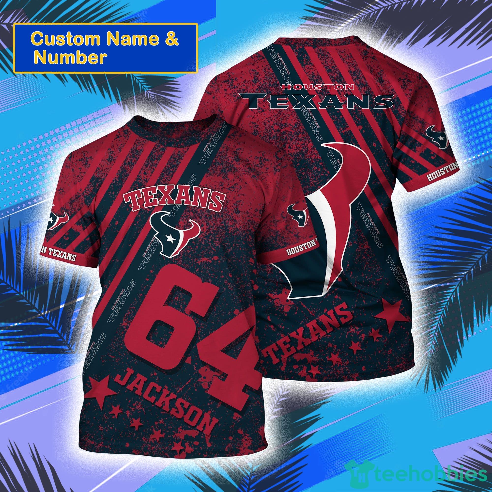 Houston Texans NFL Custom Name And Number All Over Print 3D T-Shirt Product Photo 1