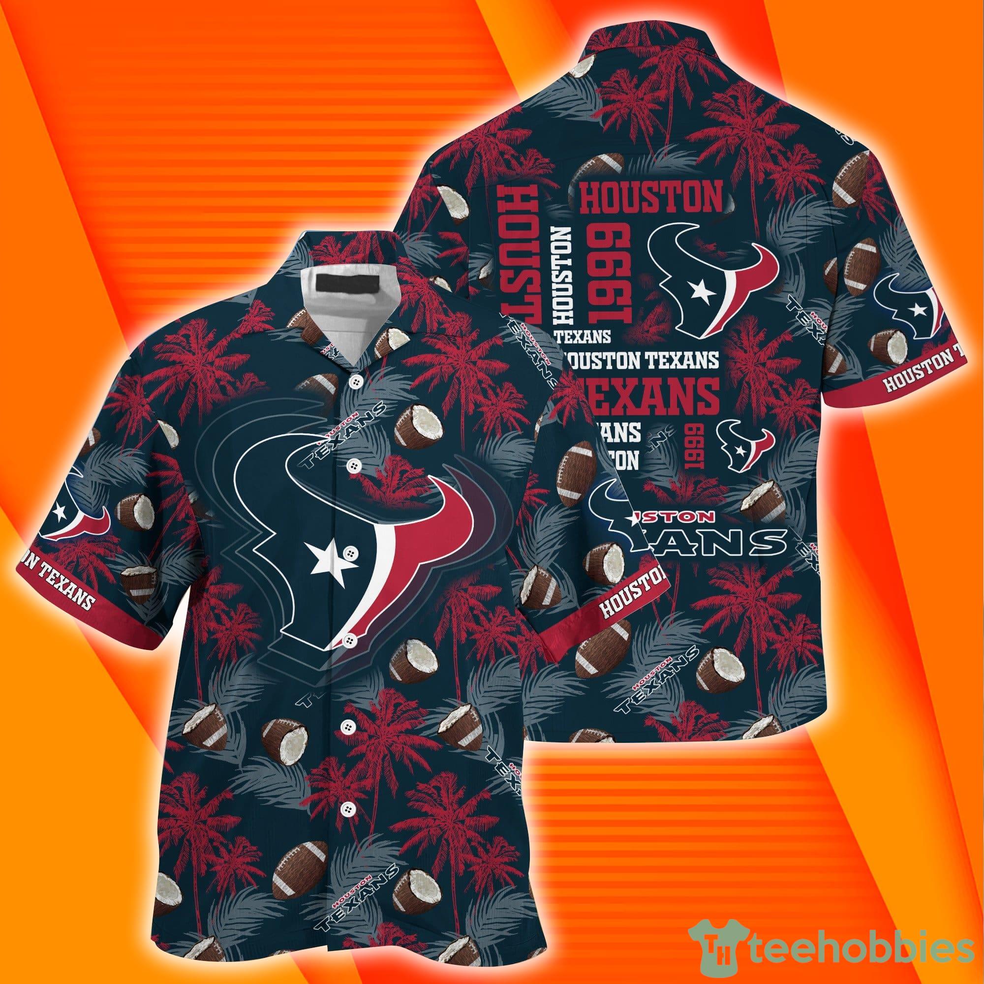 Houston Texans NFL Custom Name Palm Tree Pattern Hawaiian Shirt And Shorts  - Freedomdesign