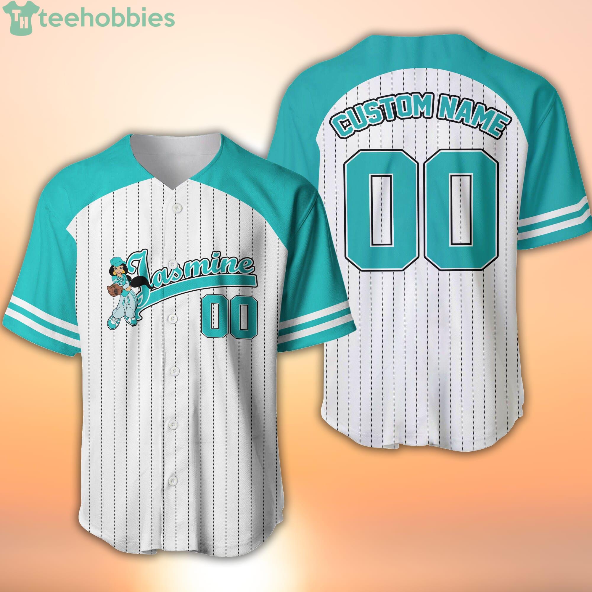 Jasmine Princess Striped Mint White Cartoon Custom Name & Number Baseball Jersey  Shirt