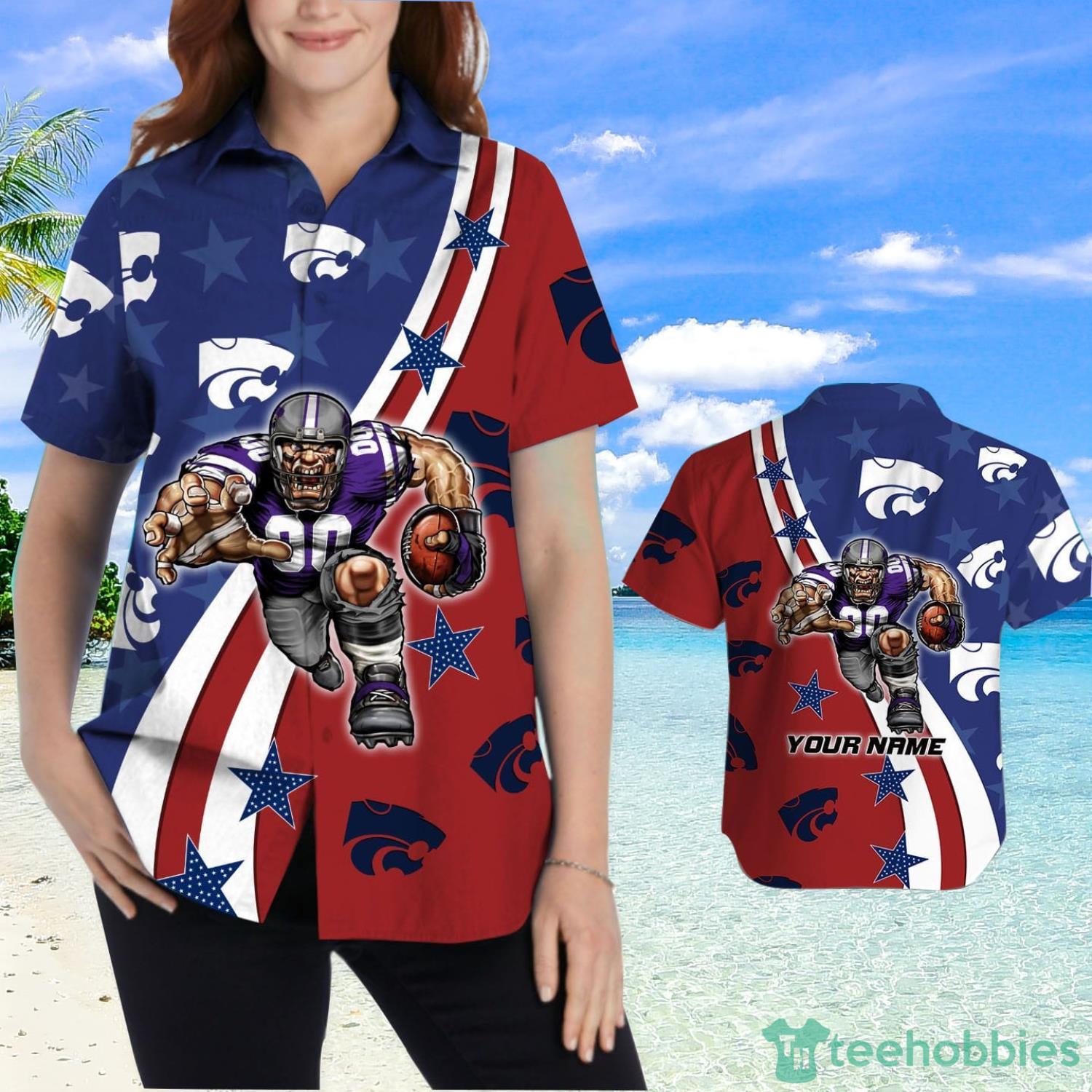 Kansas State Wildcats American Flag Custom Name Hawaiian Shirt Product Photo 2