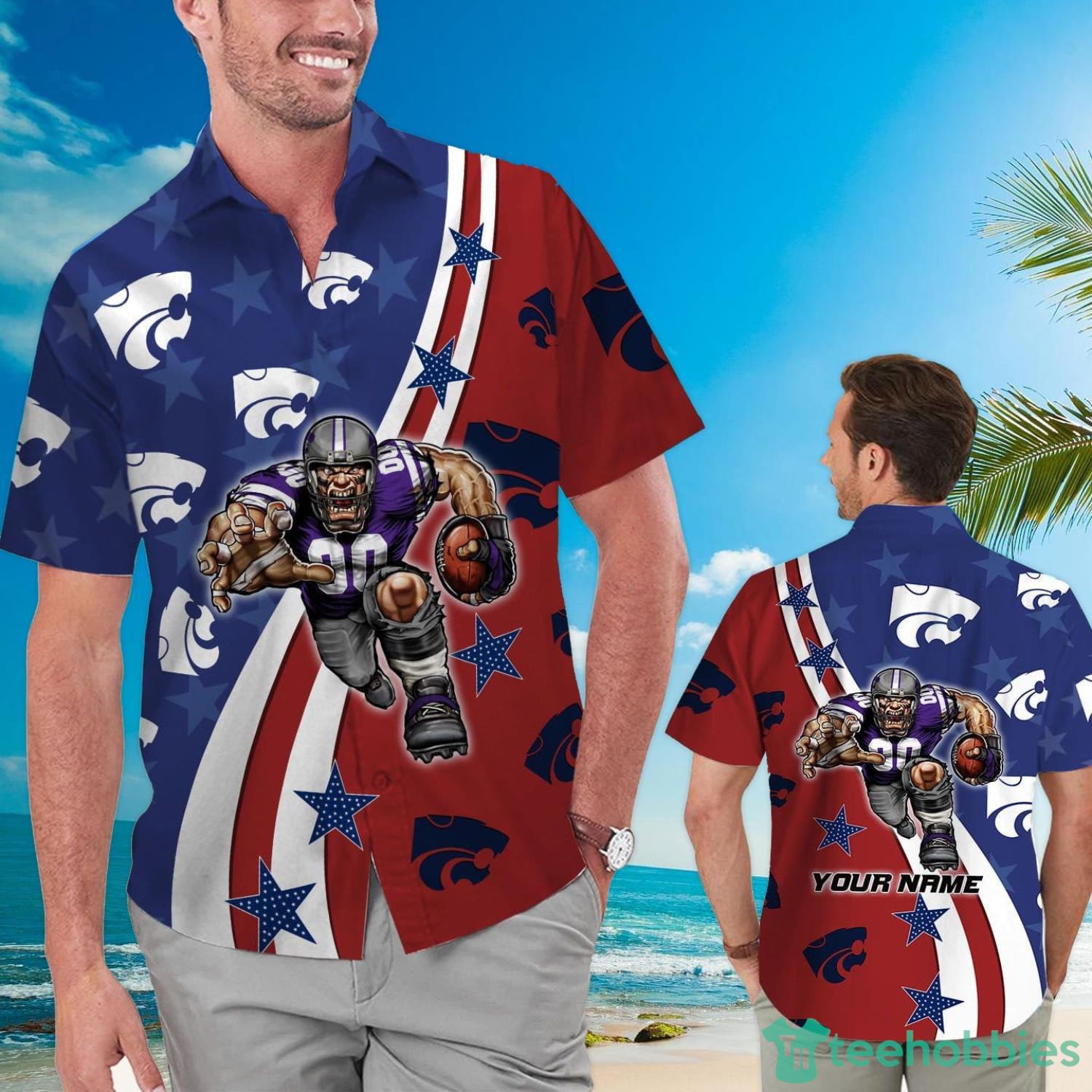 Kansas State Wildcats American Flag Custom Name Hawaiian Shirt Product Photo 1