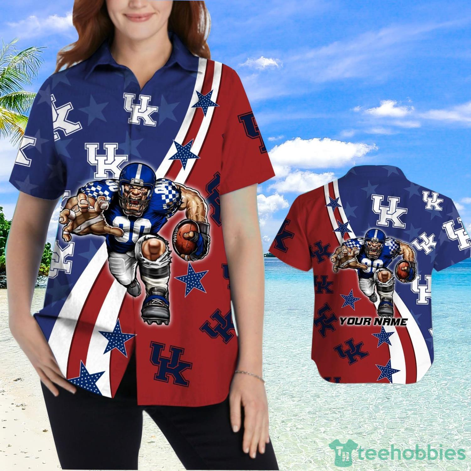 Kentucky Wildcats American Flag Custom Name Hawaiian Shirt Product Photo 2