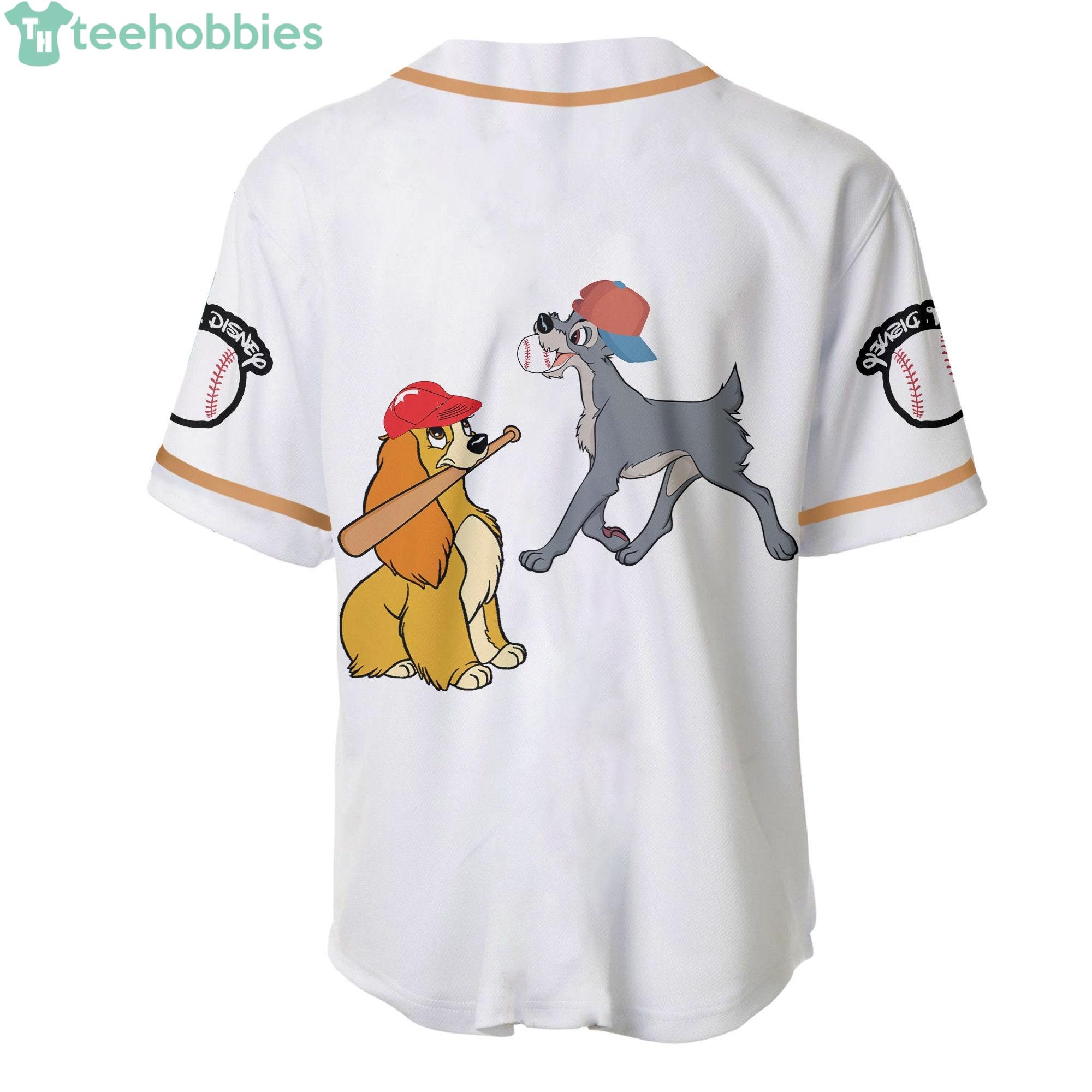 Lady & The Tramp Dogs Brown White Cute Disney Cartoon Baseball Jersey Shirt