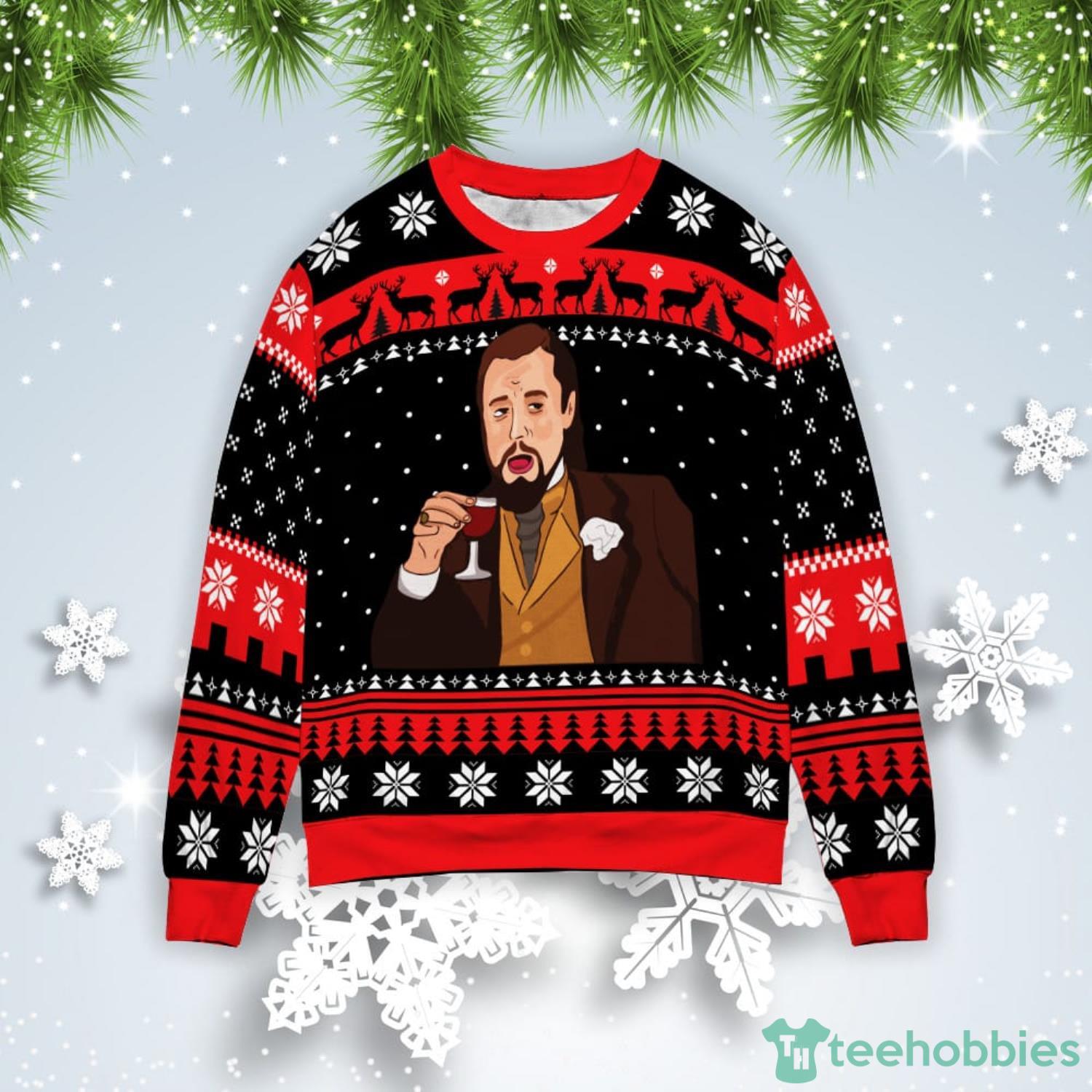 Leonardo Dicaprio Laughing Django Christmas Gift Ugly Christmas Sweater Product Photo 1