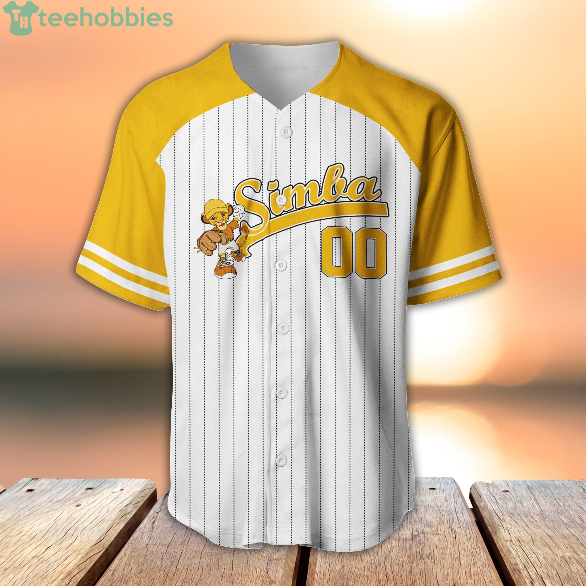Lion King Simba Striped Yellow White Cartoon Custom Name & Number Baseball  Jersey Shirt
