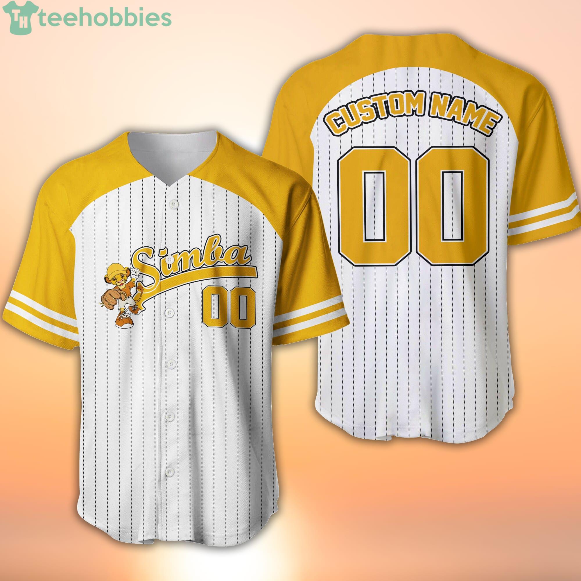 Lion King Simba Striped Yellow White Cartoon Custom Name & Number Baseball  Jersey Shirt