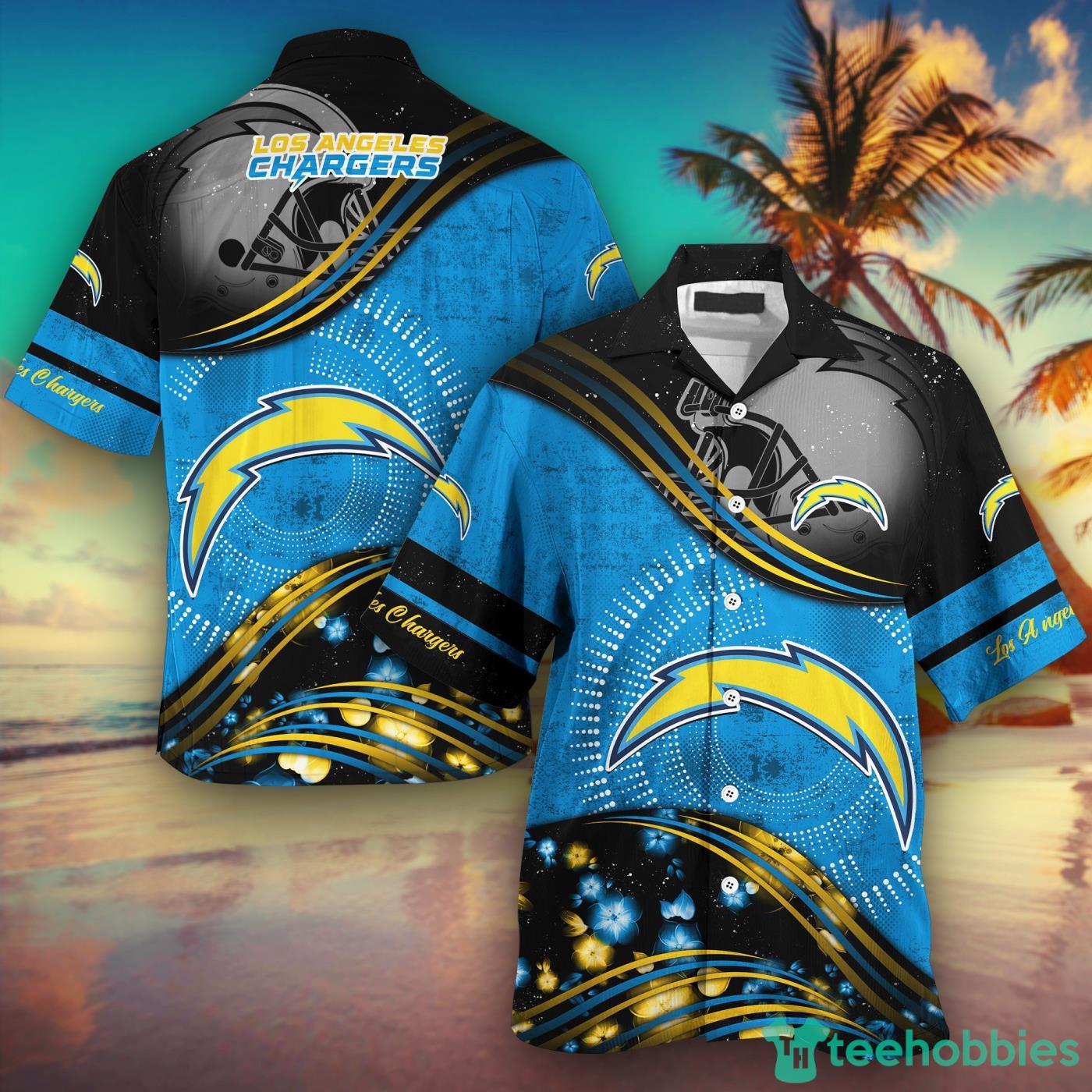 Los Angeles Chargers NFL And Flowers Short Sleeves Hawaiian Shirt Product Photo 1