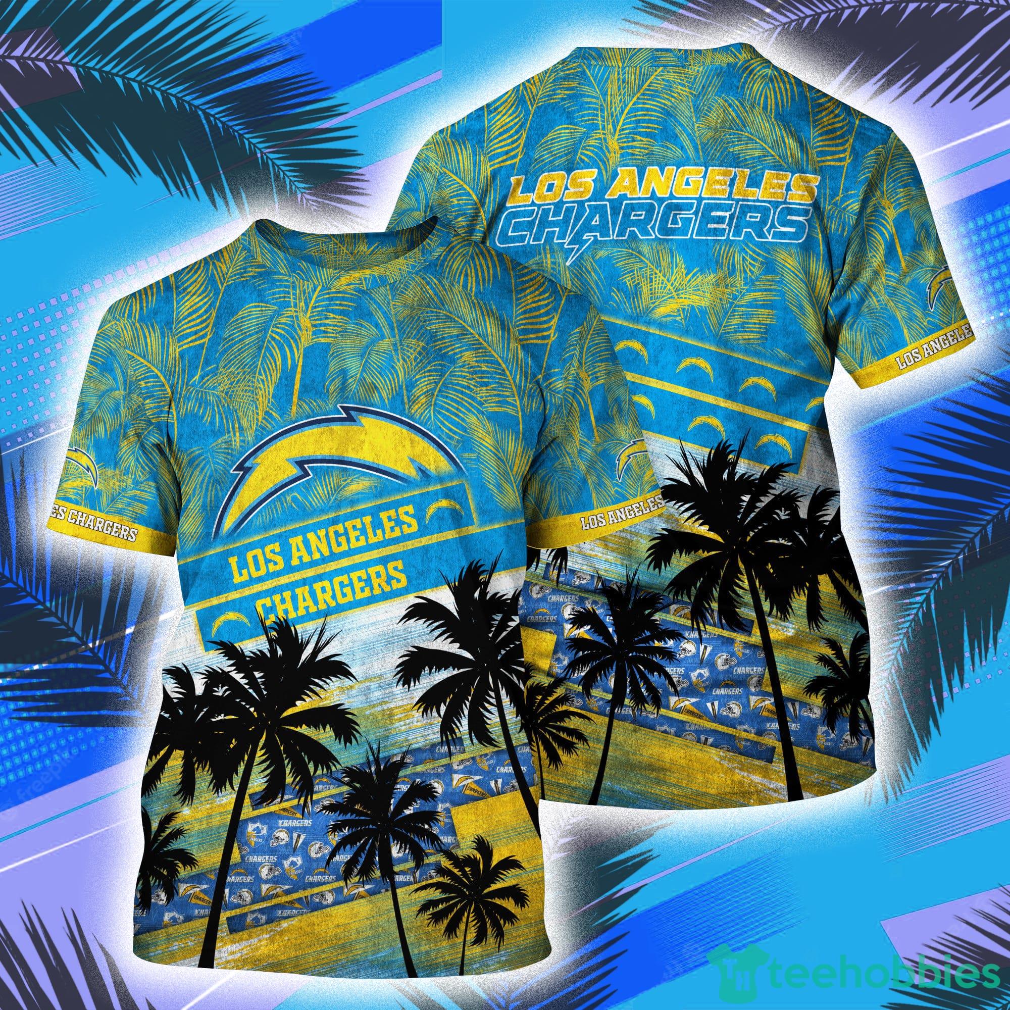 Los Angeles Chargers NFL And Tropical Pattern Aloha Hawaii Style 3D T-Shirt Product Photo 1