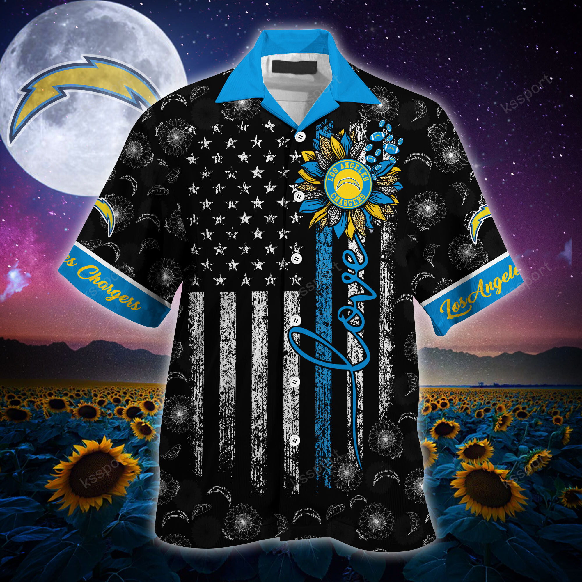 Los Angeles Chargers Custom Name NFL Floral Hawaiian Shirt And