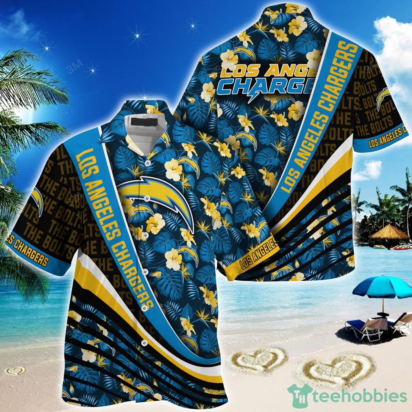 Los Angeles Chargers NFL Tropical Flowers Pattern Short Sleeves Hawaiian Shirt Product Photo 1