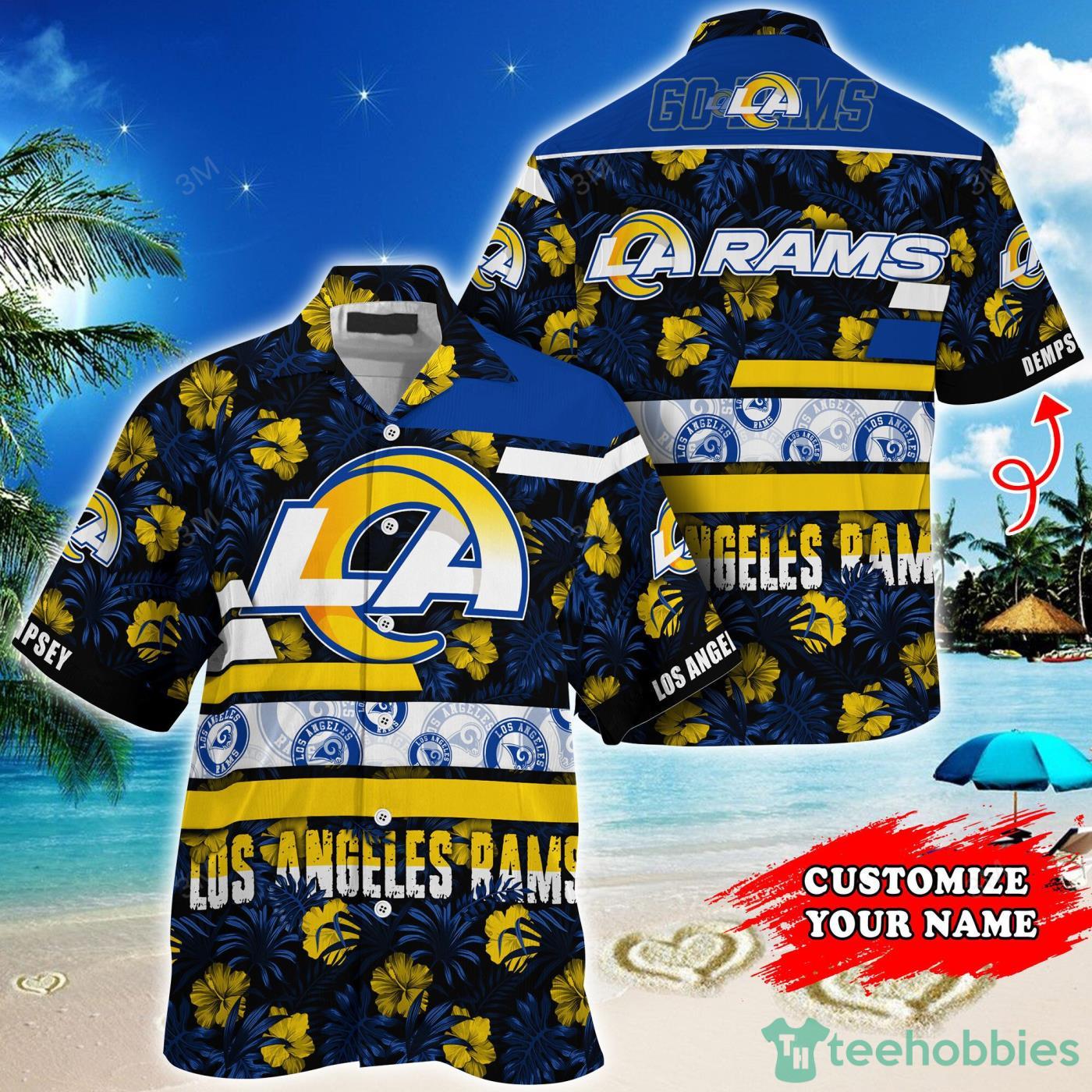 Los Angeles Rams NFL Custom Name Tropical Habicus Pattern Short Sleeves Hawaiian Shirt Product Photo 1