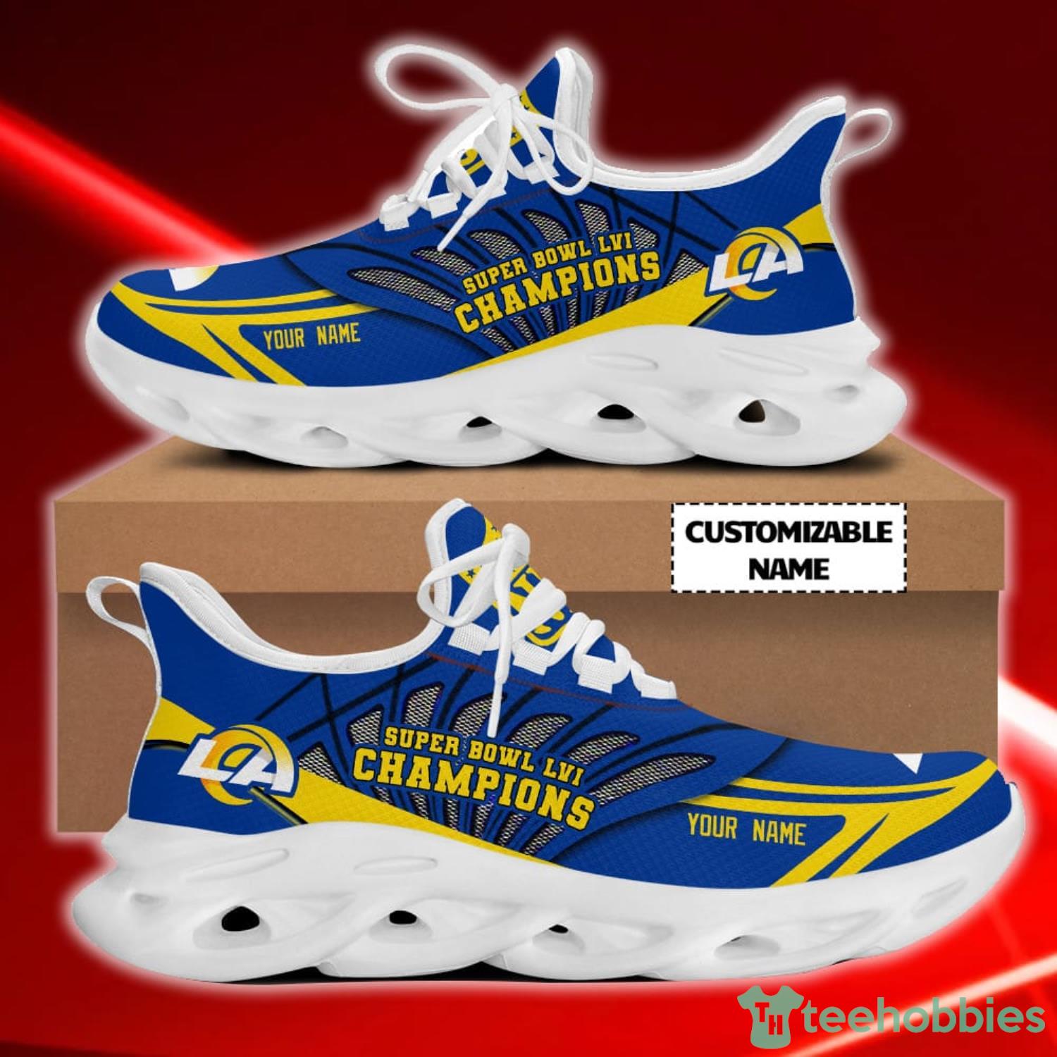Los Angeles Rams Super Bowl LVI Champions Custom Name Blue Max Soul Sneakers Sport Shoes Product Photo 2