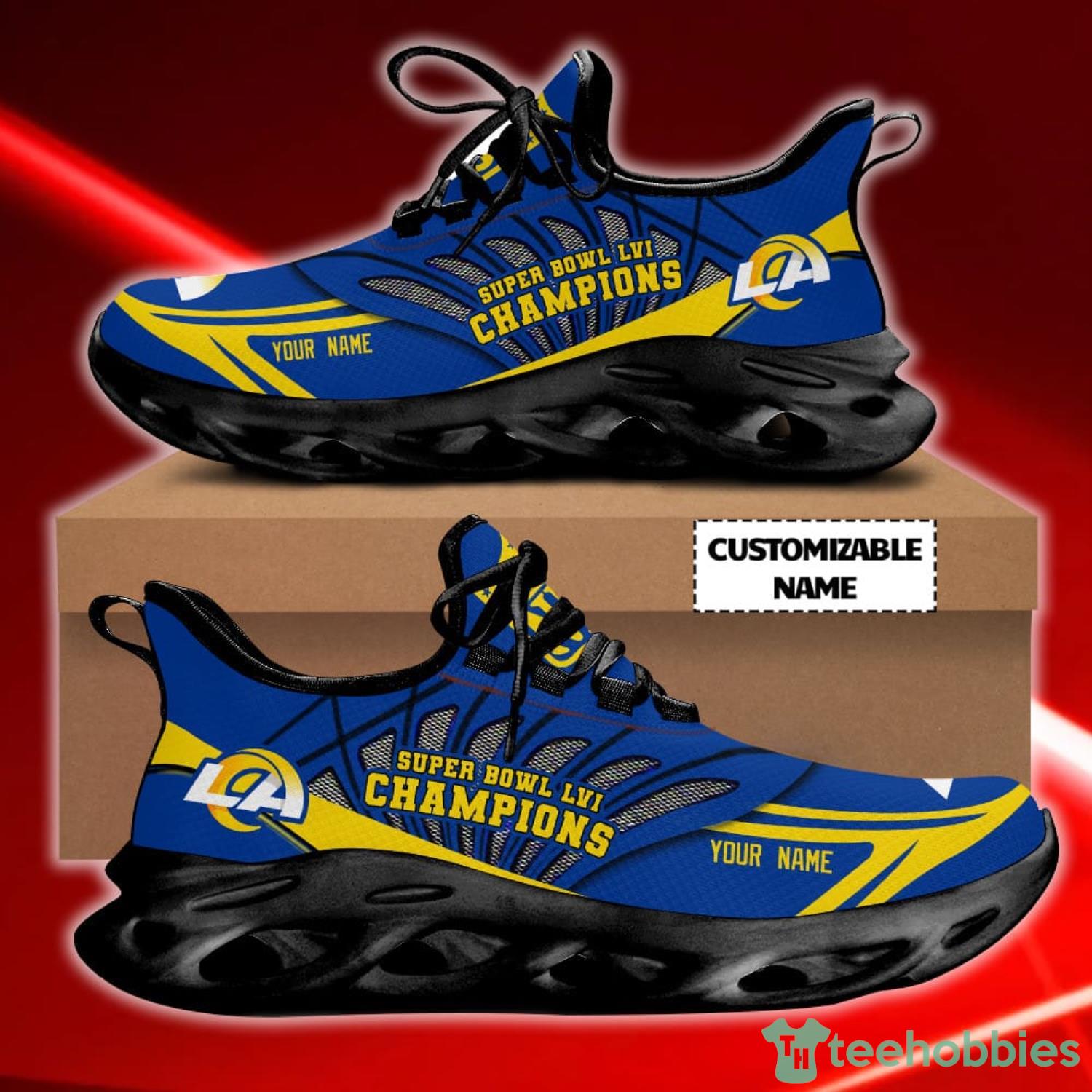 Los Angeles Rams Super Bowl LVI Champions Custom Name Blue Max Soul Sneakers Sport Shoes Product Photo 1