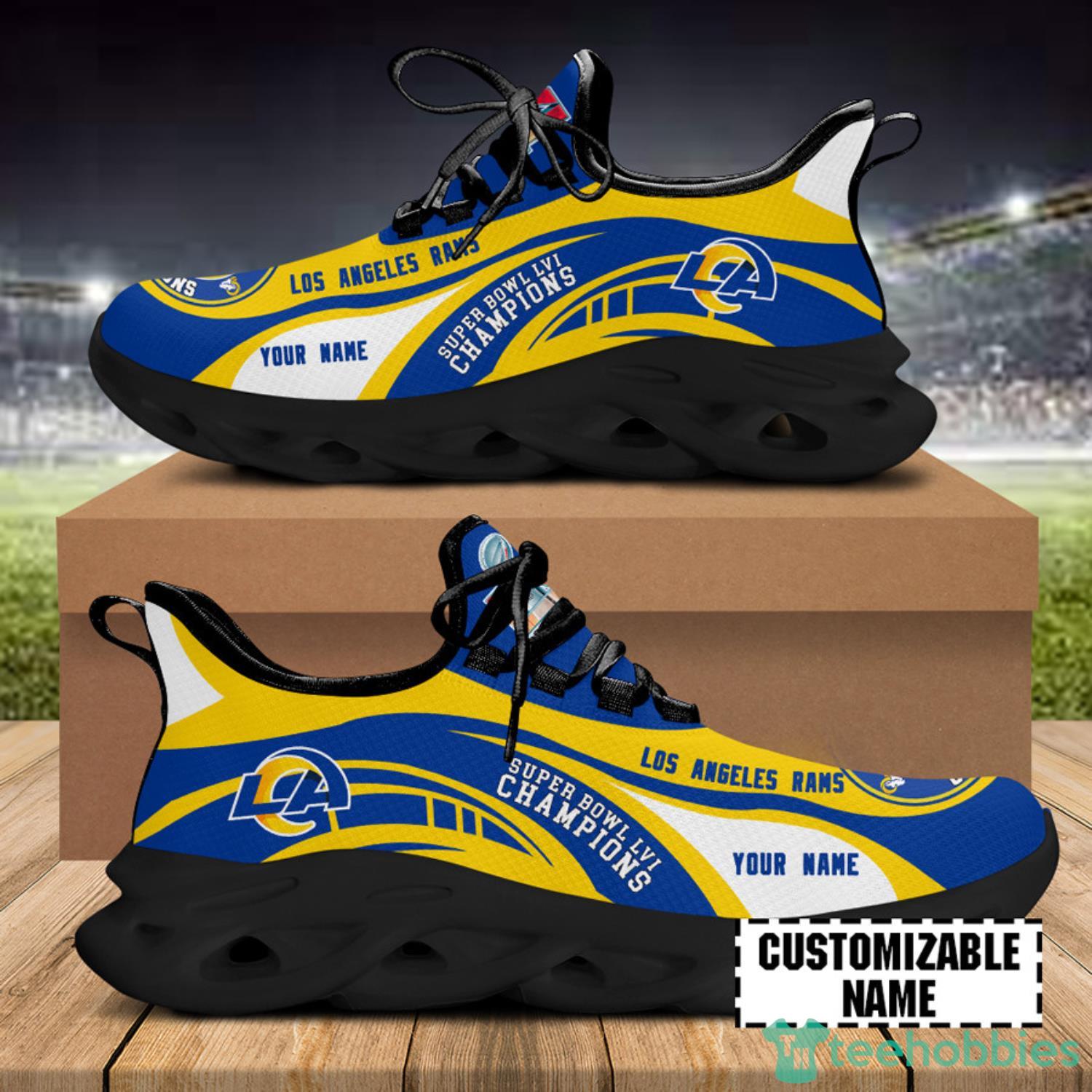 Los Angeles Rams Super Bowl LVI Champions Custom Name Yellow Max Soul Sneakers Sport Shoes Product Photo 3