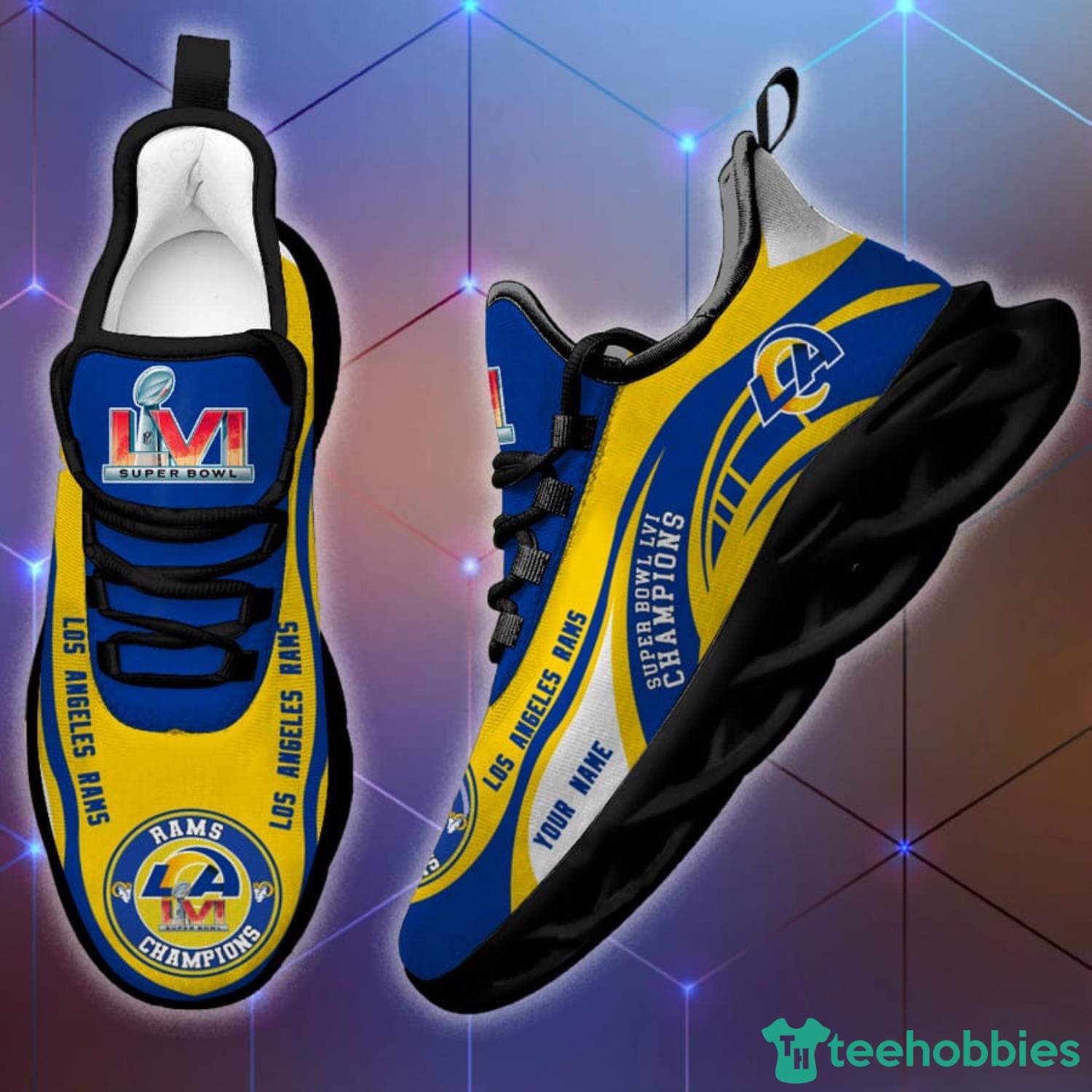 Los Angeles Rams Super Bowl LVI Champions Custom Name Yellow Max Soul Sneakers Sport Shoes Product Photo 4