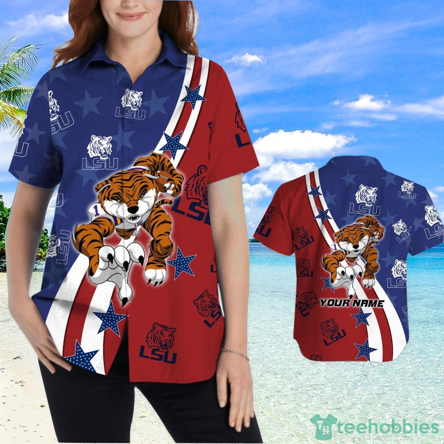 LSU Tigers American Flag Custom Name Hawaiian Shirt Product Photo 2