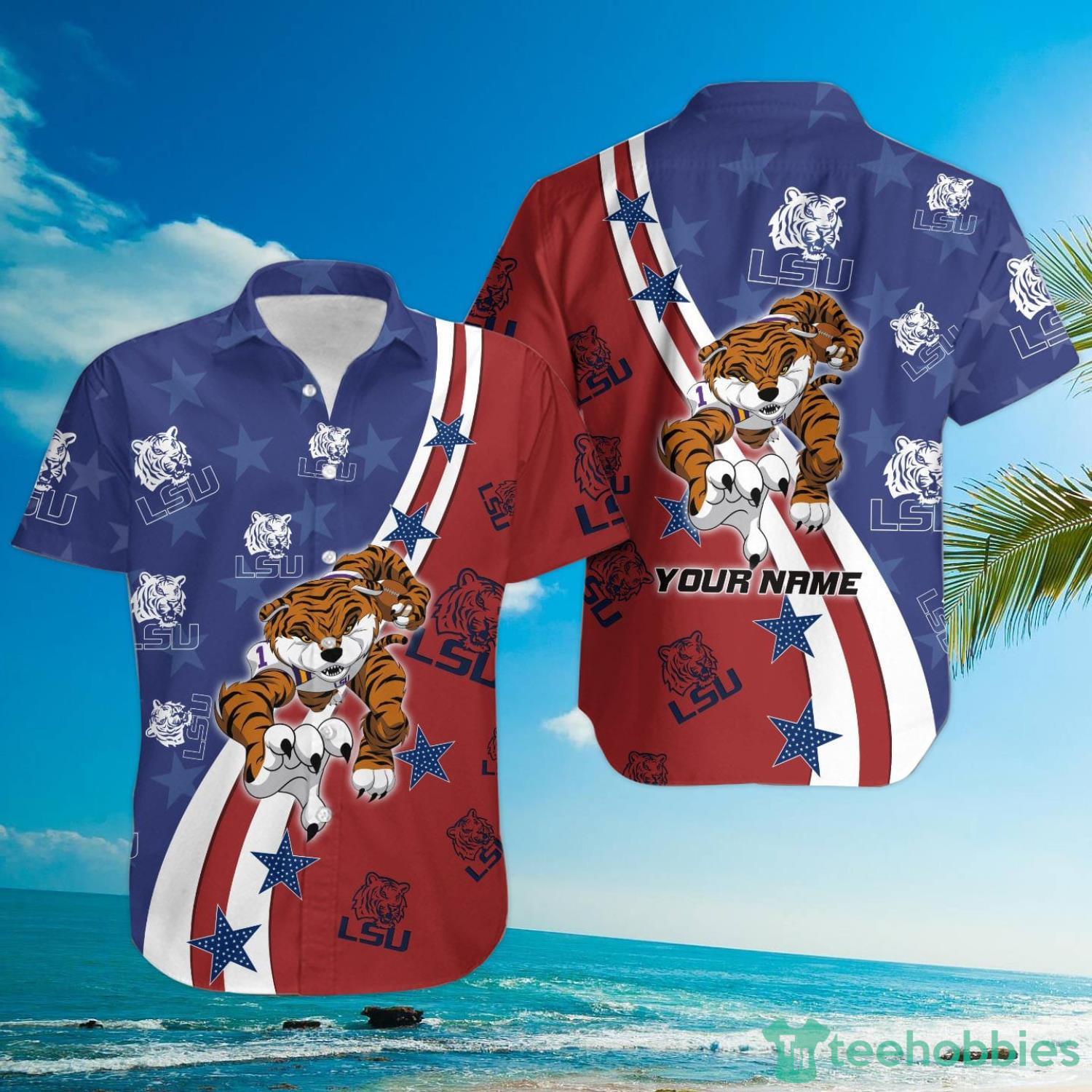 LSU Tigers American Flag Custom Name Hawaiian Shirt Product Photo 3