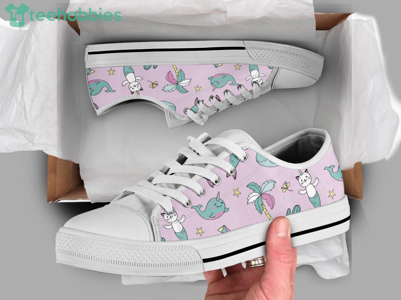 Mermaid Cat Pattern Low Top Shoes Product Photo 1