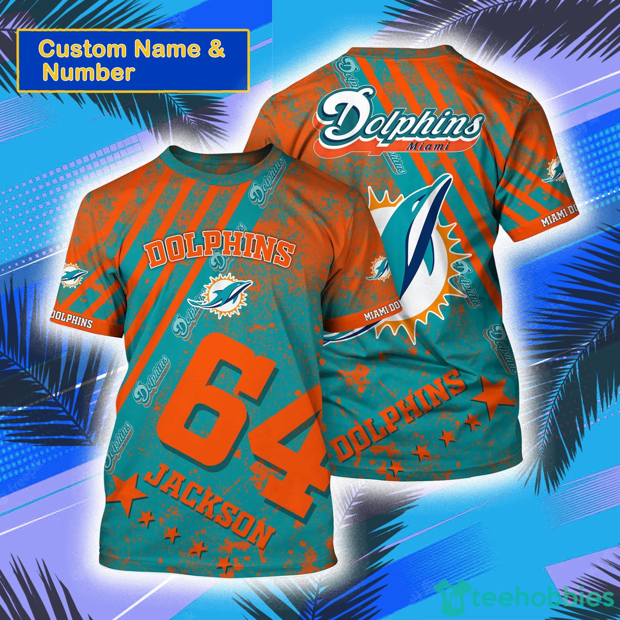 Miami Dolphins NFL Custom Name And Number All Over Print 3D T-Shirt Product Photo 1