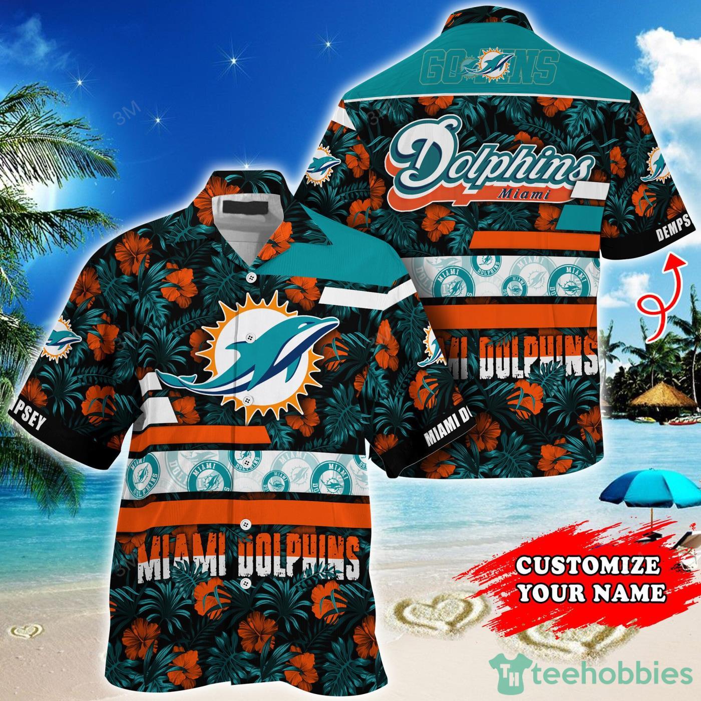 Miami Dolphins NFL Custom Name Tropical Habicus Pattern Short Sleeves Hawaiian Shirt Product Photo 1 Miami Dolphins NFL Custom Name Tropical Habicus Pattern Short Sleeves Hawaiian Shirt Product Photo 1