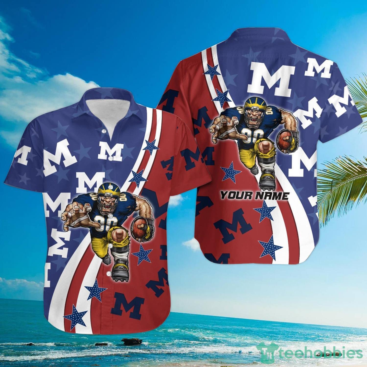 Michigan Wolverines American Flag Custom Name Hawaiian Shirt Product Photo 3