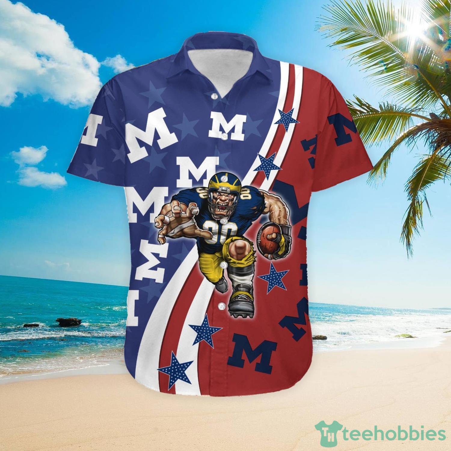 Michigan Wolverines American Flag Custom Name Hawaiian Shirt Product Photo 4