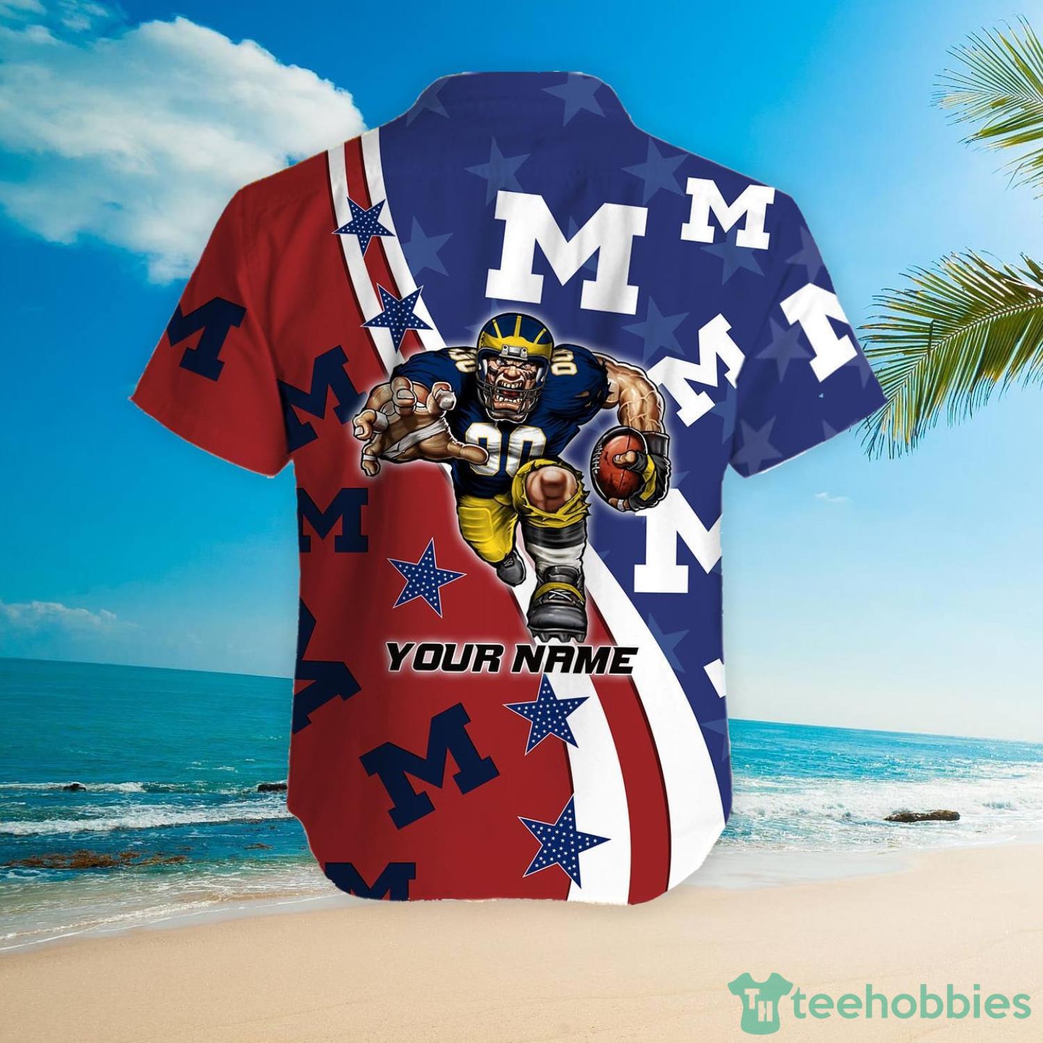 Michigan Wolverines American Flag Custom Name Hawaiian Shirt Product Photo 5