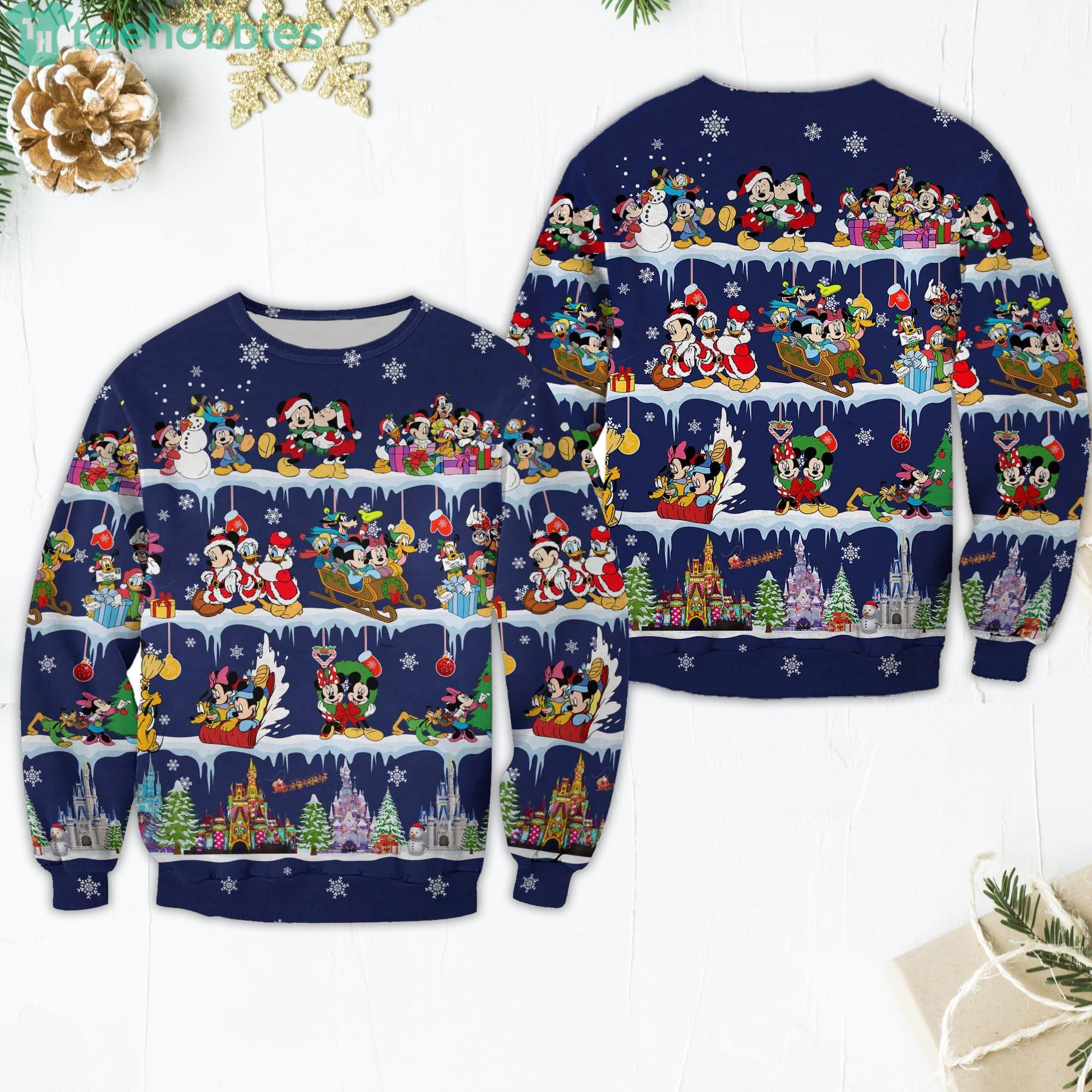 Mickey And Friends Pattern Xmas Blue 2022 Christmas Disney Cartoon Sweaters Product Photo 1