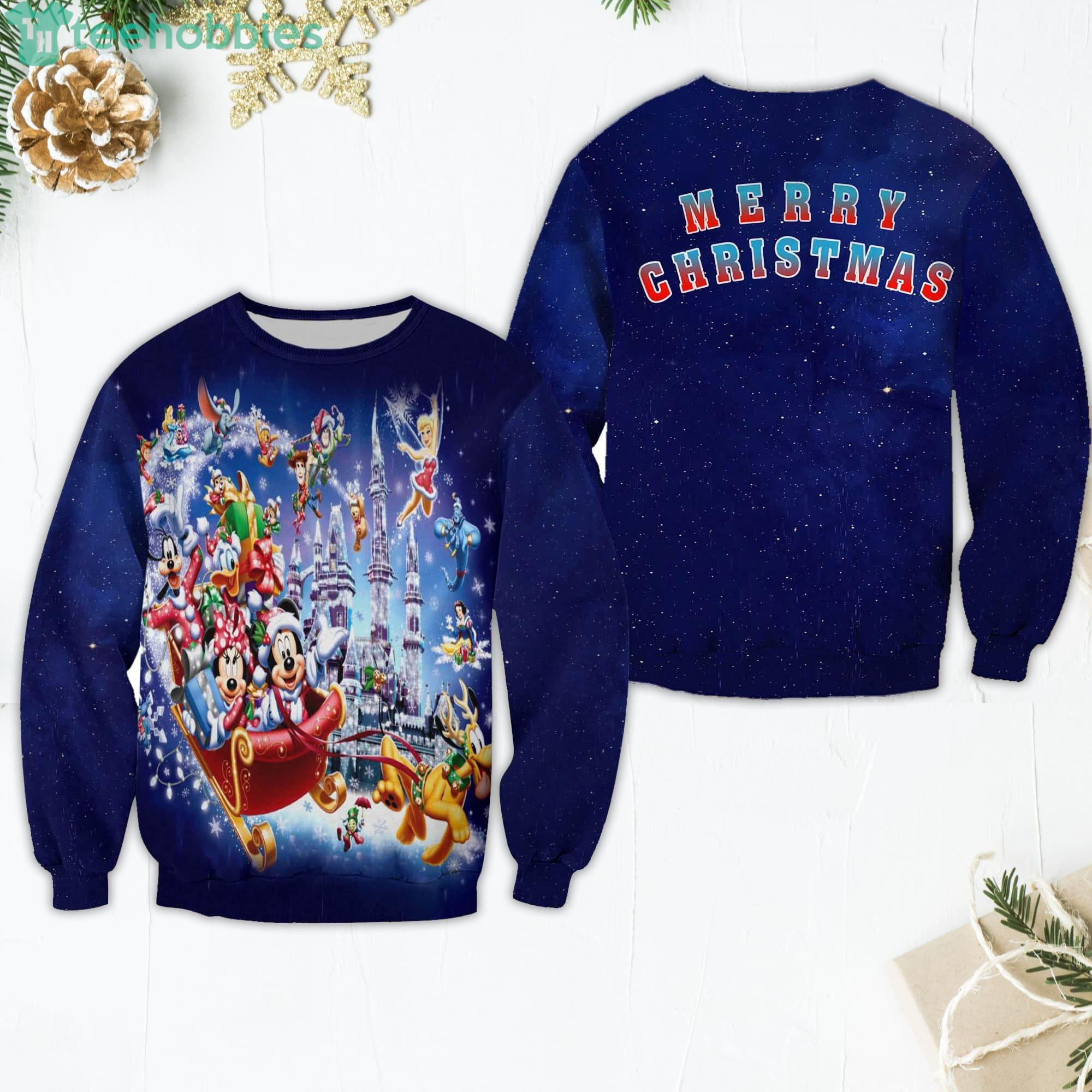 Mickey And Friends Pattern Xmas Blue 2022 Merry Christmas Disney Cartoon Sweaters Product Photo 1