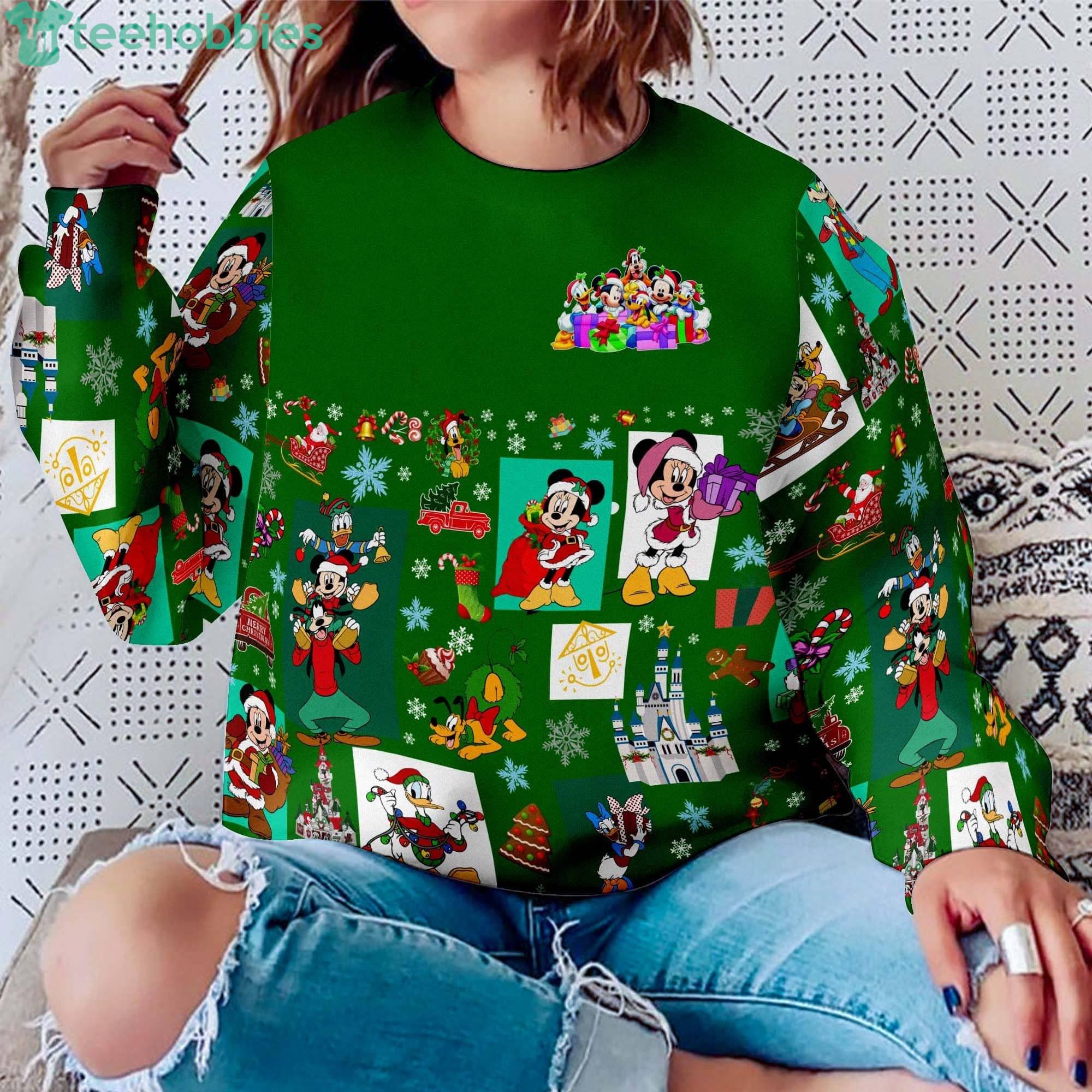 Mickey & Friends Pattern Xmas Green 2022 Christmas Disney Cartoon Sweaters Product Photo 1