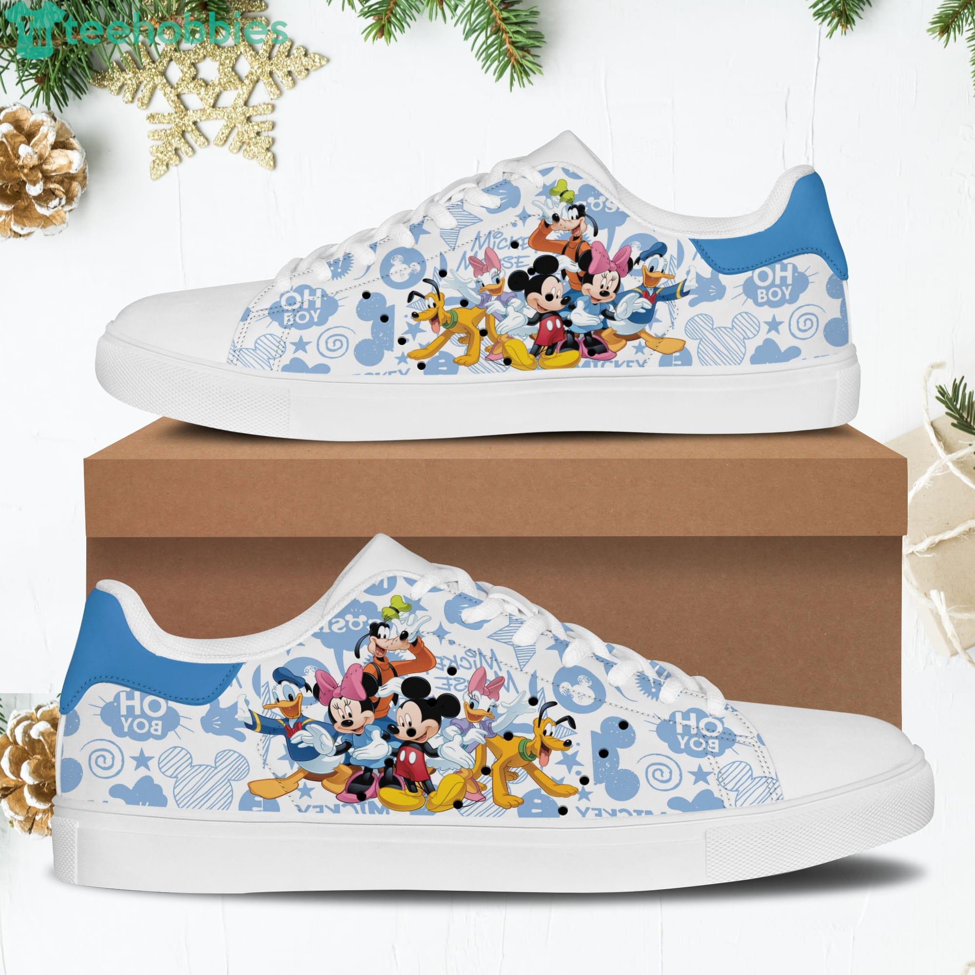 Mickey Minnie Goofy Donald Pluto Blue White Stan Smith Disney Carrtoon Low Top Skate Shoes Product Photo 1
