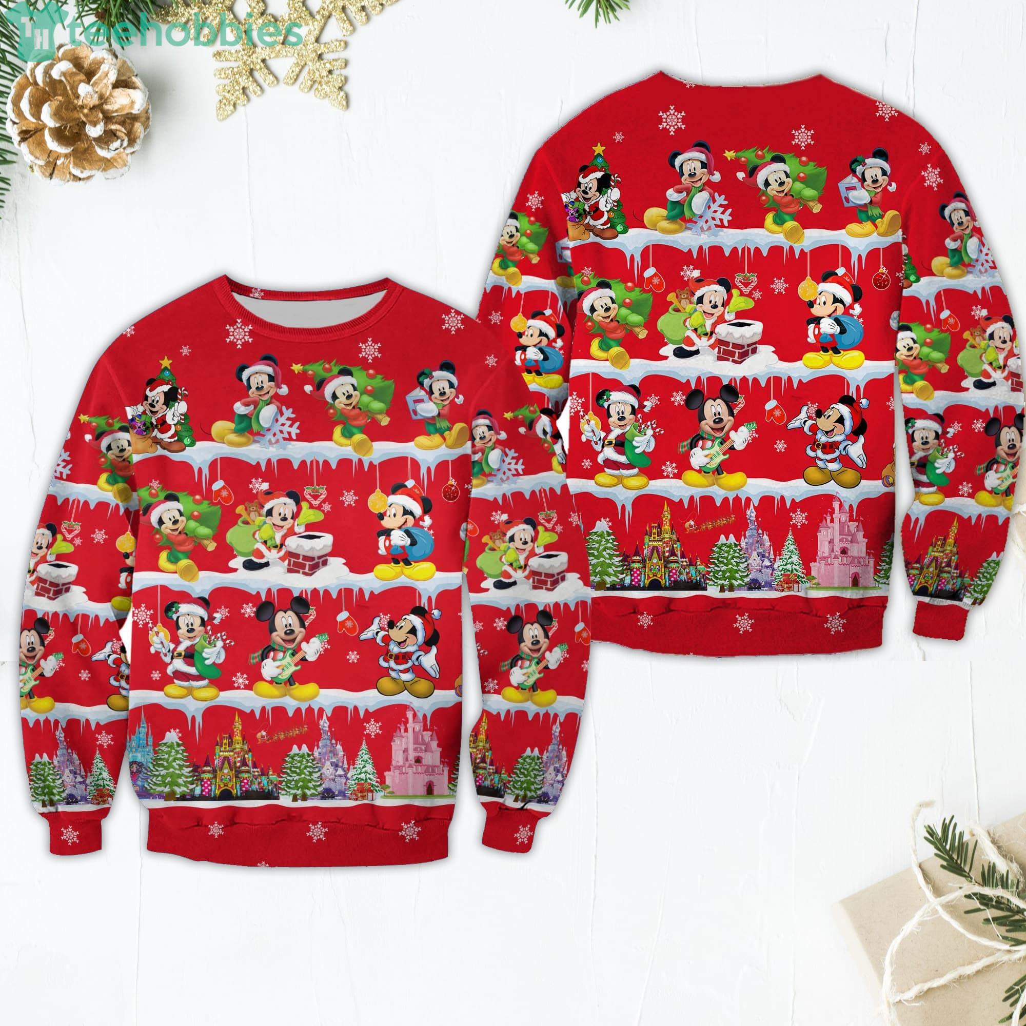 Mickey Mouse Pattern Xmas Red 2022 Christmas Disney Cartoon Cute Sweaters Product Photo 1
