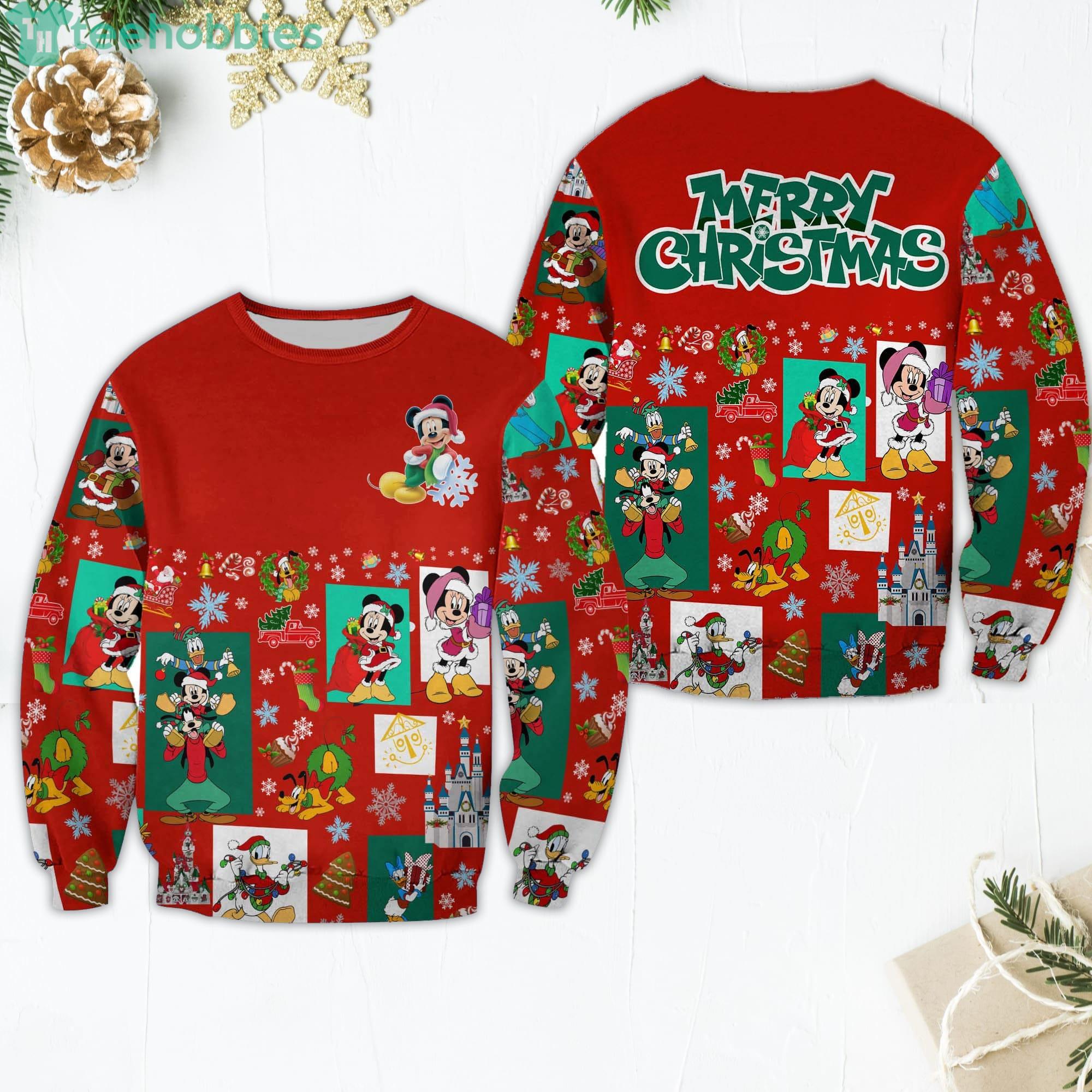 Mickey Mouse Pattern Xmas Red 2022 Merry Christmas Disney Cartoon Sweaters Product Photo 1
