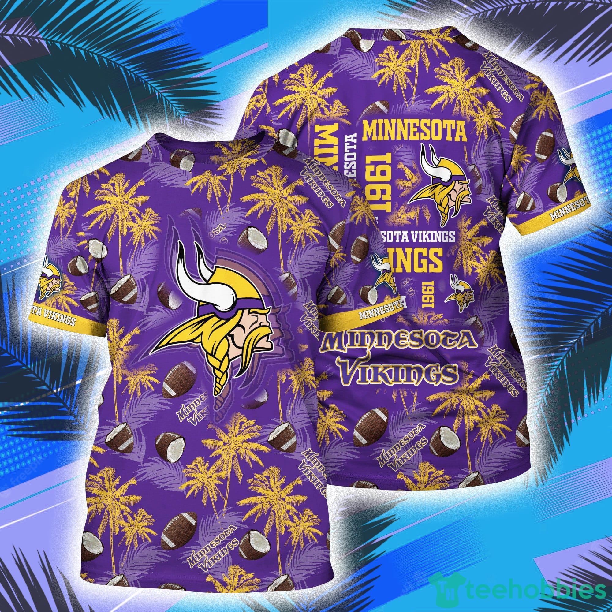Minnesota Vikings NFL And Palm Trees Pattern All Over Print 3D T-Shirt Product Photo 1