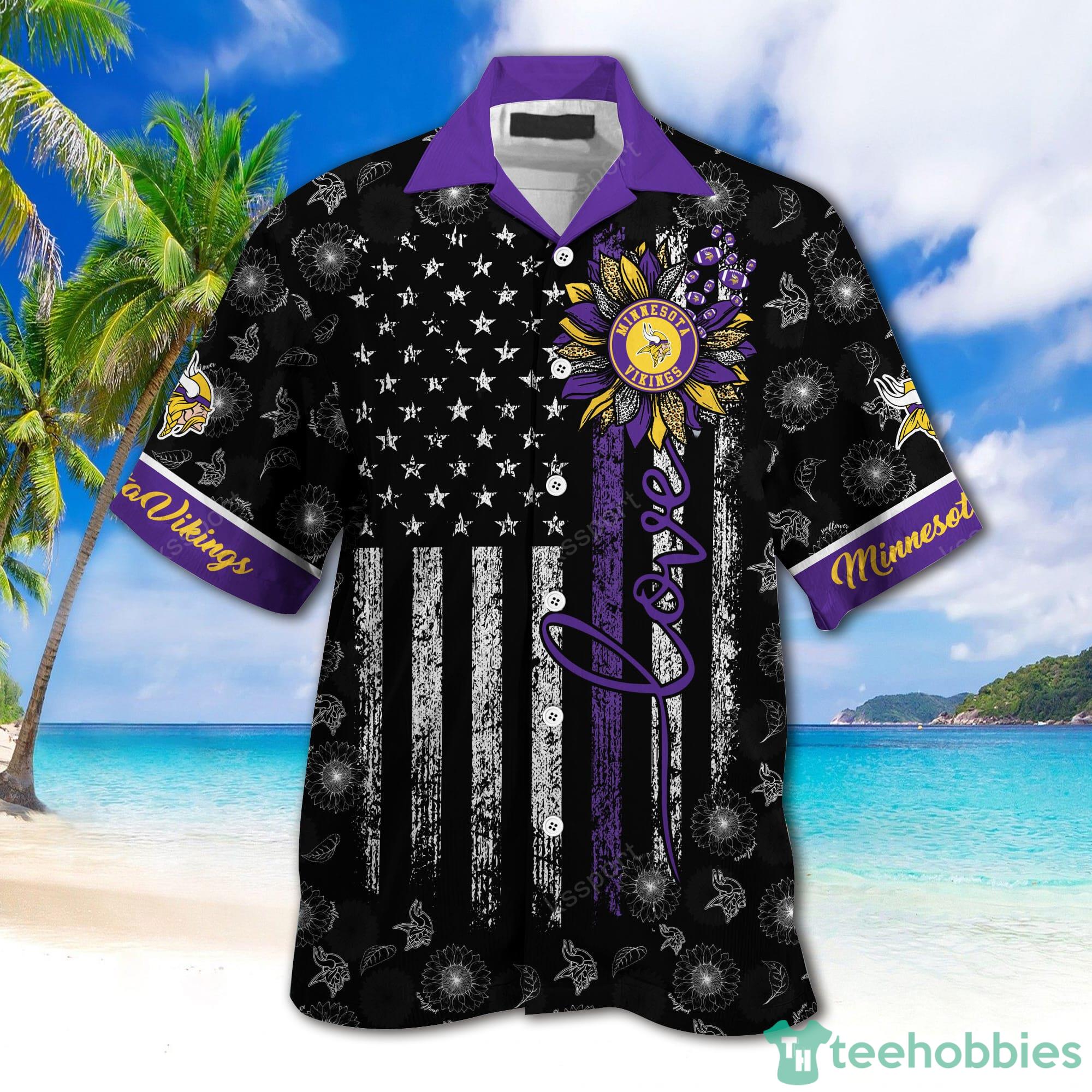 NFL Minnesota Vikings Custom Name American Flag Short Sleeve Hawaiian Shirt  And Short